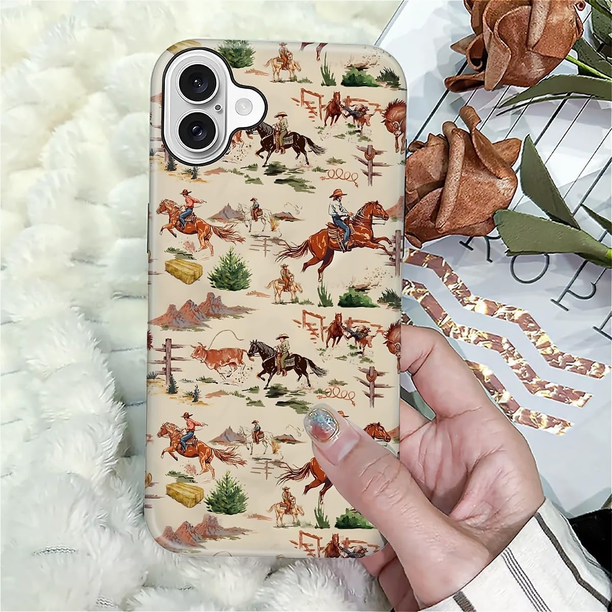 Compatible with iPhone 16 Case - Dual-Layer Protection, Hard Shell with Silicone Interior,Slim Scratch Resistant Shockproof for Woman Men - Retro Western Cowboy - Image 7