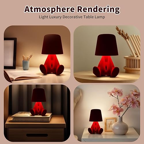 Miniatura 6 de Lámpara de mesa con control táctil de noche, lámpara de mesa LED con estatua de pensador dorada con puerto USB, 3 vías regulables, luz nocturna