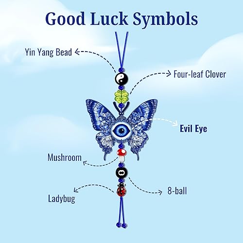 Miniatura 5 de Adorno colgante de auto de mal de ojo, dije de buenos días de la suerte, 8 bolas, hongo, trébol de cuatro hojas, mariquita, símbolo Yin Yang,