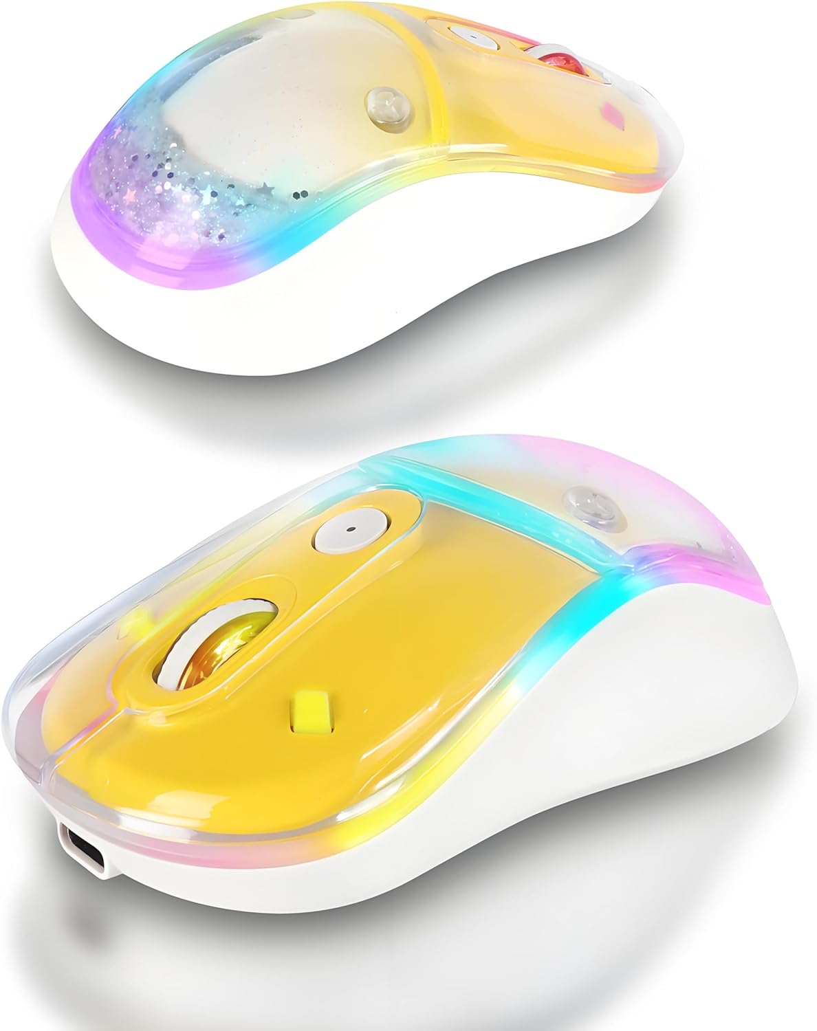 Wireless Bluetooth Mouse, Cute Silent Rechargeable Mouse, RGB Light, Magnetic Sand Flow Design, Type-C Charging, Portable for Laptop, PC, and Mac (Lemon Yellow)