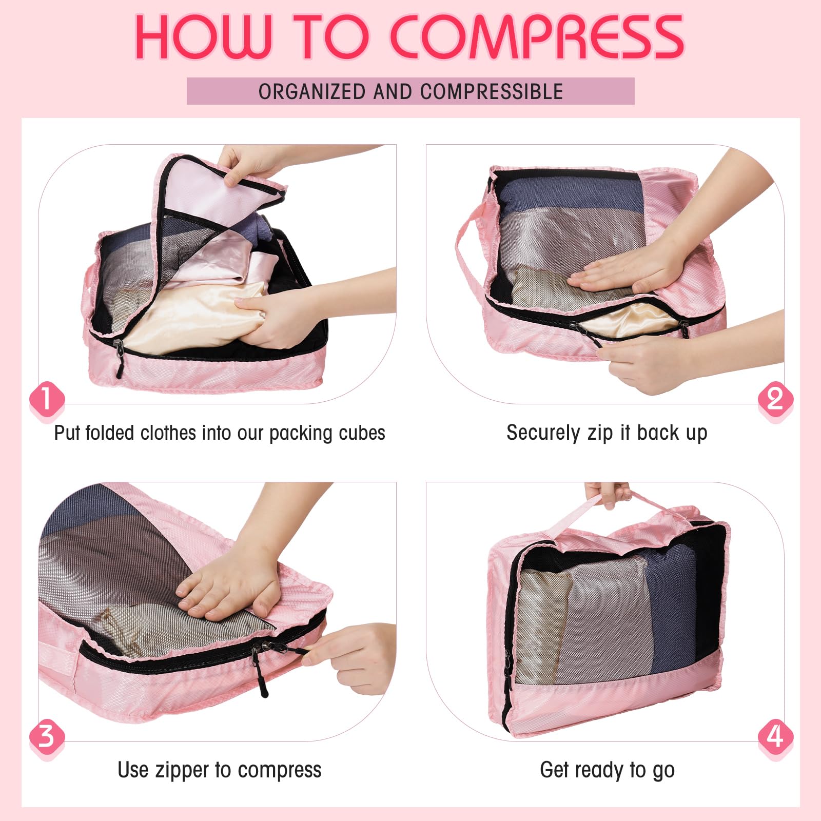 5 cubos de equipaje para maleta, cubos grandes de viaje, bolsas organizadoras de equipaje para accesorios de ropa (M,rosa)