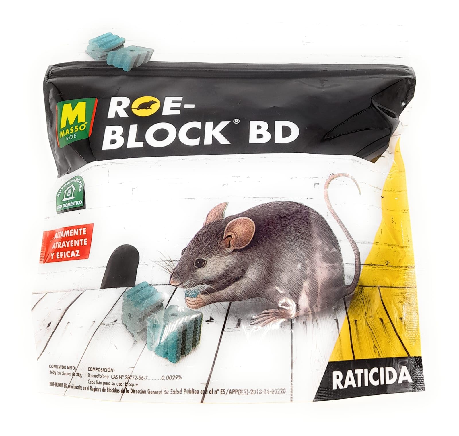 Raticida Roe-Block Bd en bloque de 260 gr. + 2 guantes de regalo