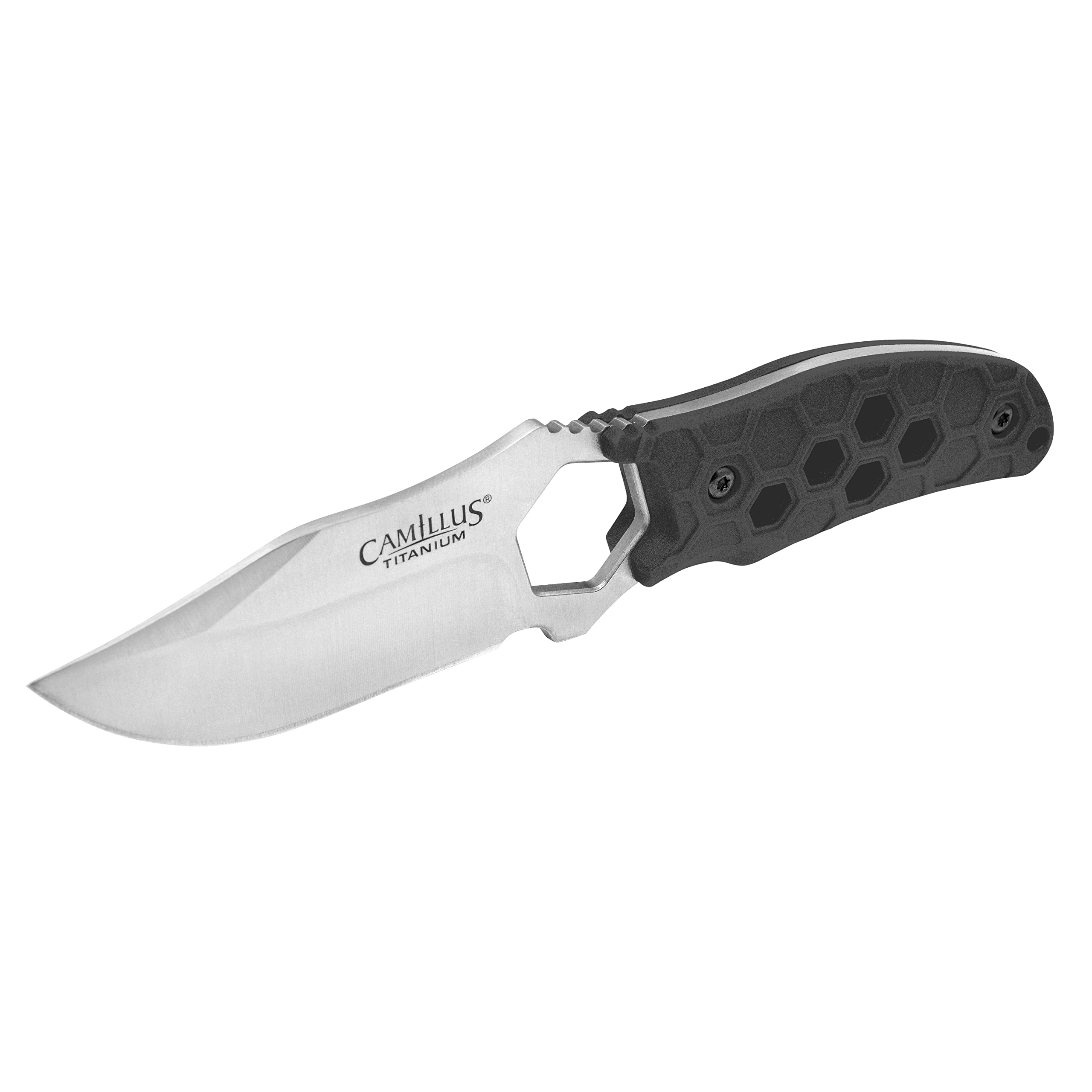 Camillus Comb 7.25" Clip Point Blade Durable Corrosion-Resistant 420 Stainless Steel Outdoor Survival Hunting Fishing Camping Fixed Blade Knife, Molded Sheath with 4 Additional Functions Included