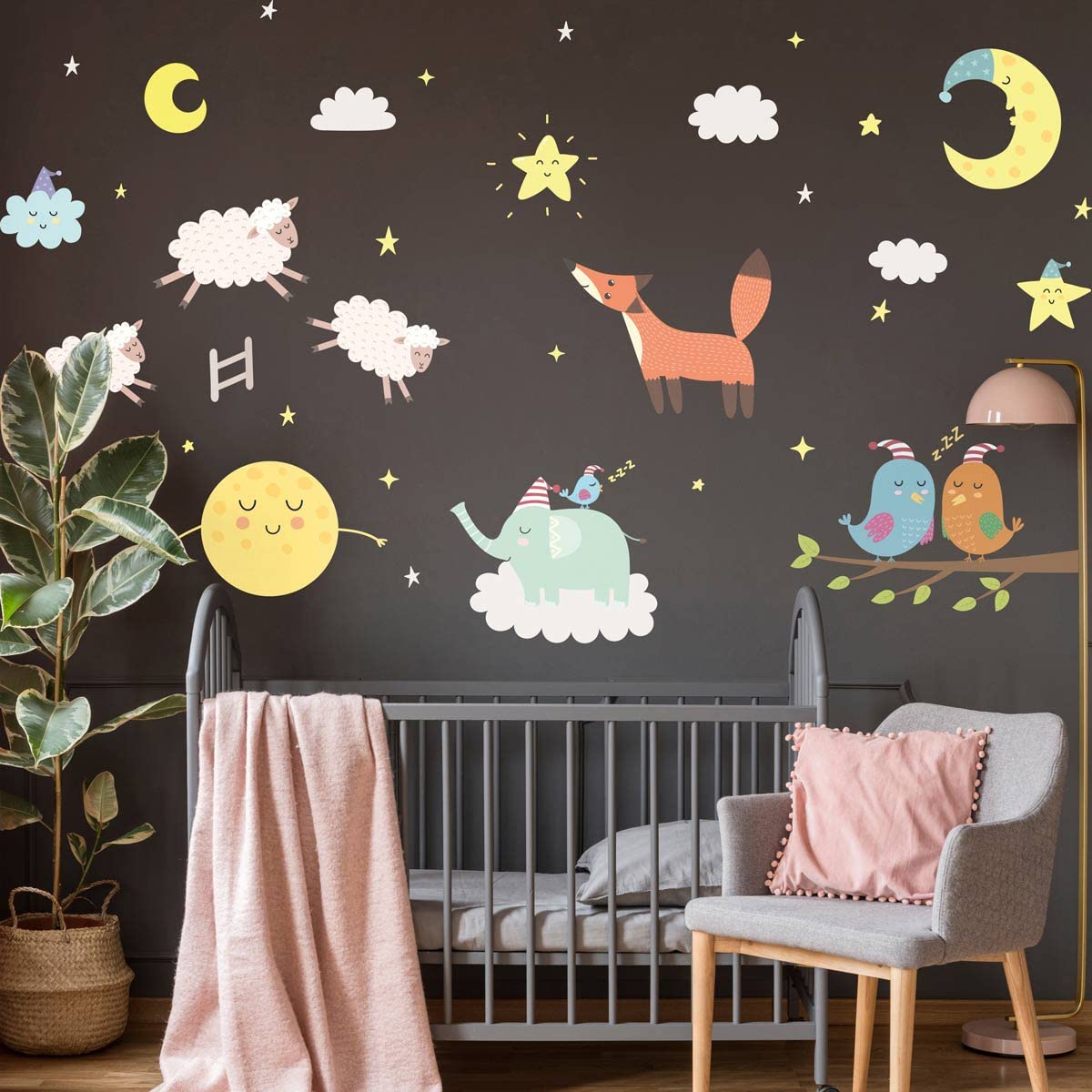 Children's Wall Stickers - Baby Room Decoration - Children's Bedroom Wall Sticker - Moonlight Animals Wall Sticker - H60 x L90 cm - Image 3