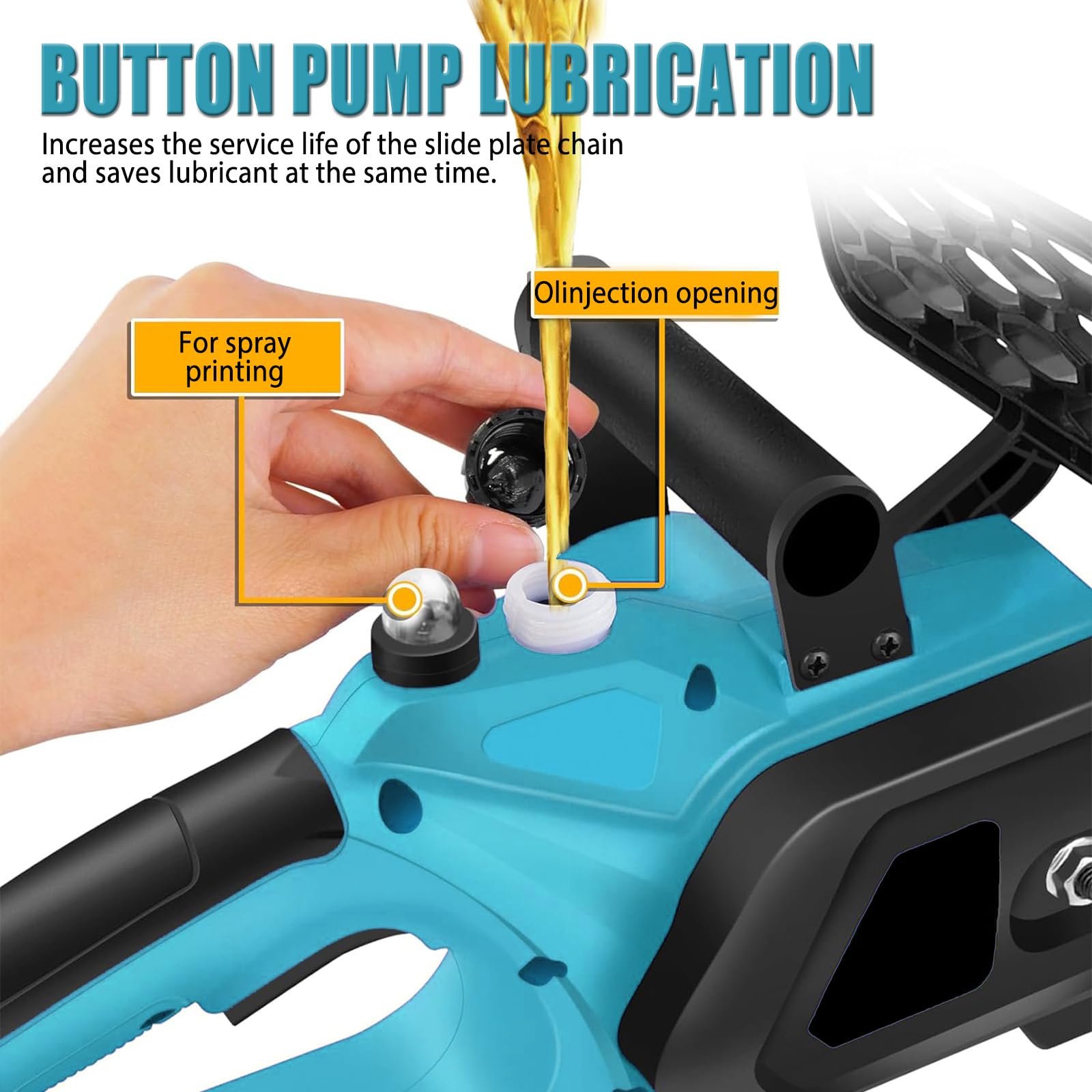 Motosierra Bateria de 12 pulgadas mejorada con 2 baterías de 18 V y 5,5 Ah y cargador, motor de cobre de 4100 rpm, lubricación automática; Eléctrica motosierra sin escobillas para poda de árboles - 4