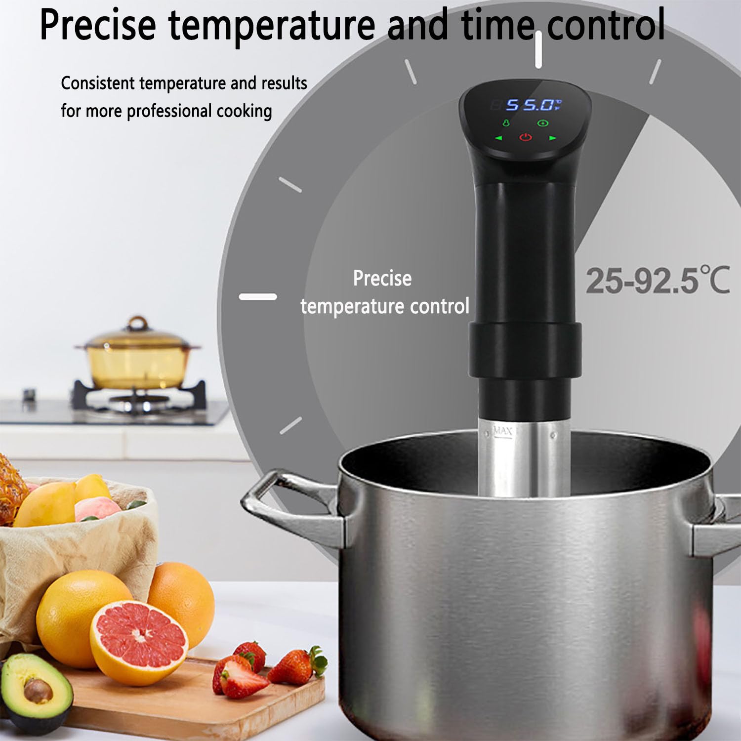 Urządzenie Do Gotowania Sous Vide, Wolno Gotujący Kij Z Panelem Sterowania Z Ekranem Dotykowym, Technologia Grzania Z Cyrkulacją Wody 3D, Zakres Regulacji Temperatury 25°C-92,5°C, Idealne Na Imprezy