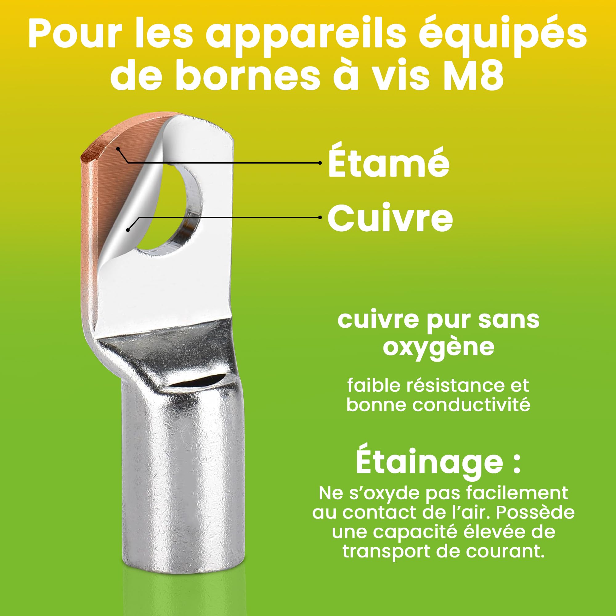 Offgridtec Câble De Batterie 1m 50 mm² Œillets M8 des Deux Côtés, Résistant À l'huile, Au Froid Et Aux UV, pour Appareils avec Borne À Vis M8, Idéal pour Les Contrôleurs De Charge, Rouge/Noir