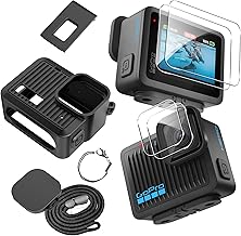 Rojeuinn Accessories Set for GoPro Hero 2024, Silicone Case + Screen Protector + Side Cover, Dustproof, Drop-proof, HD - Black