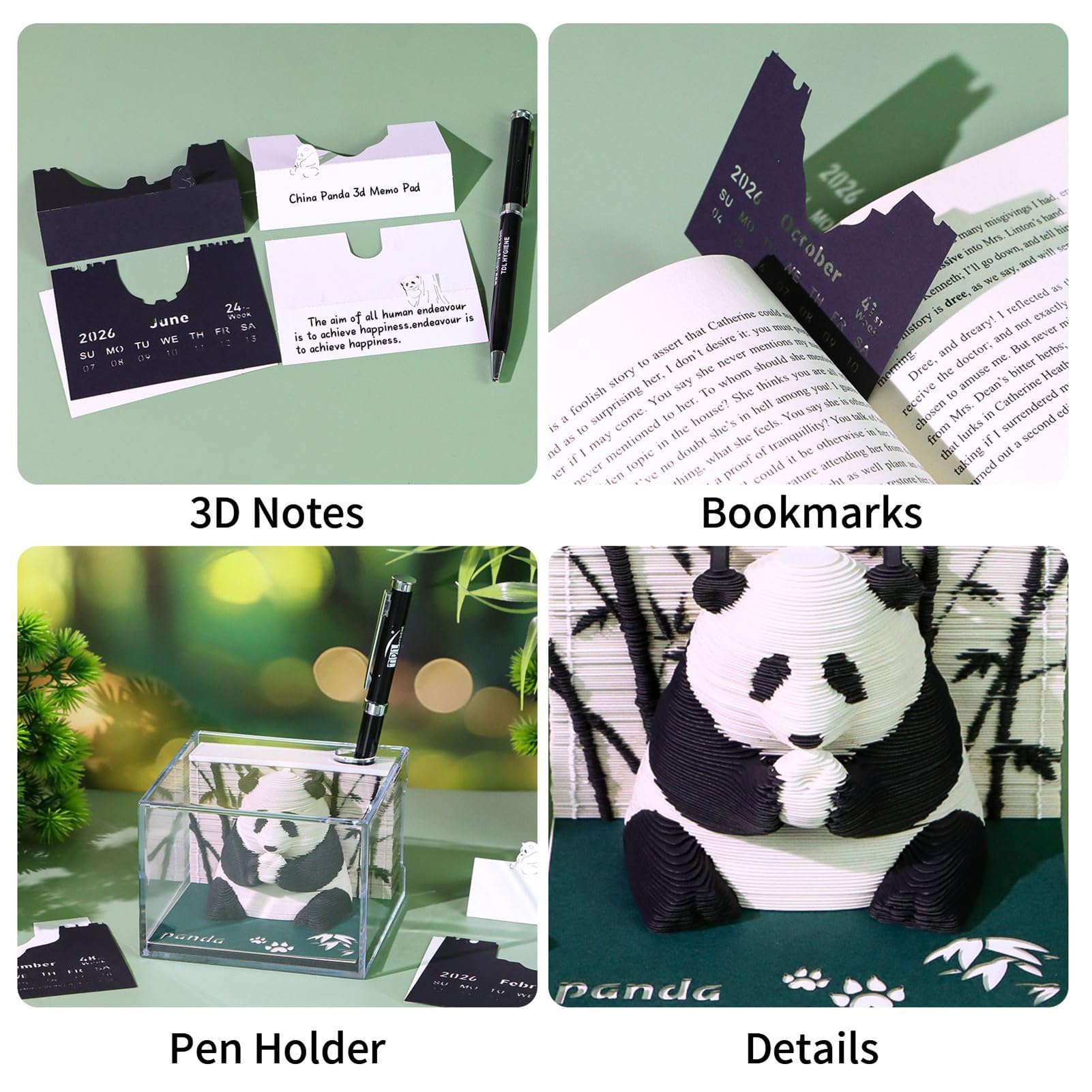 Zeitmesser-Kalender 2026 2026 Dekorativer Abreißblock | Papierschnitt 2026 Panda Kalender für Lehrer, Kinder, Erwachsene Zuhause Arbeit Bücherregal Schlafzimmer Wohnzimmer