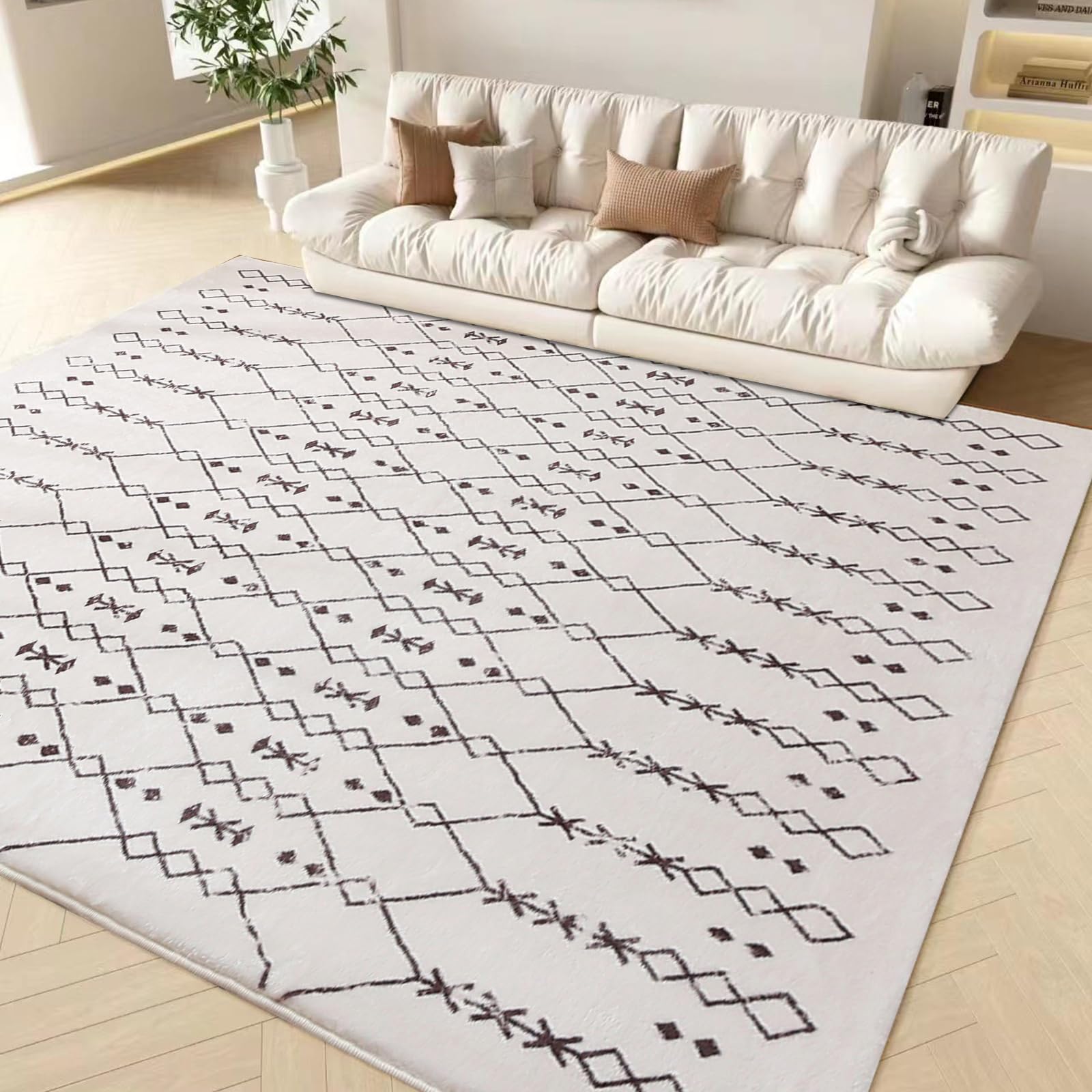 Leesentec Woonkamer Artistiek Tapijt, Bohemien, Zacht, Modern, Beige, Laagpolig, Abstract, Lineair Patroon, Geometrisch, Antislip (Beige, 160 x 200 cm