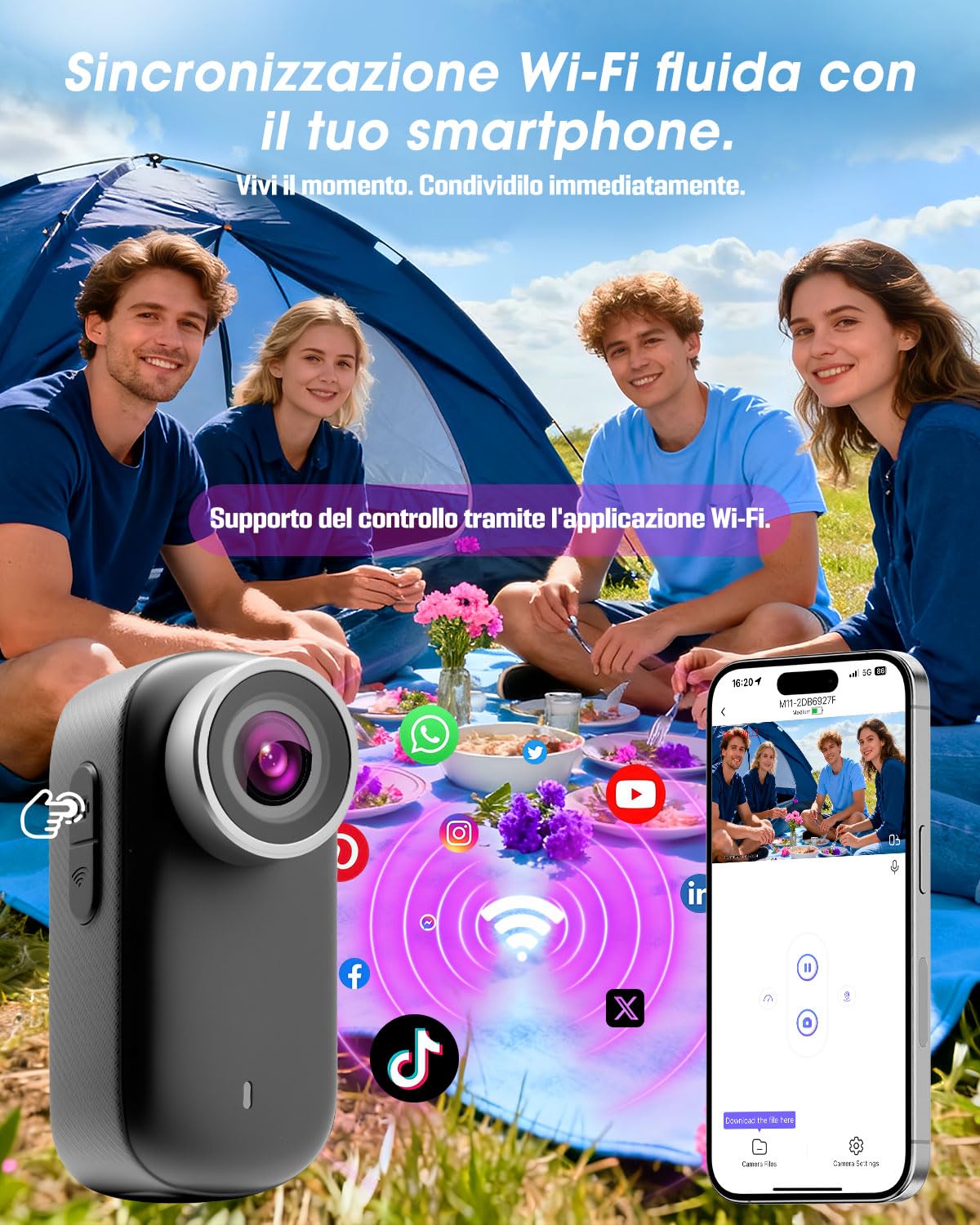 Action Cam 4K, Mini Body Cam con Scheda SD da 64 GB, Impermeabile Fino a 30 m, Autonomia della batteria di 180 minuti, grandangolo da 150° e display da 1,47 pollici, Videocamera vlog