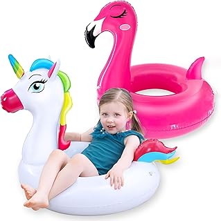 2 Pack Pool Floats for Kids Unicorn Flamingo Swim Ring Kids Pool Floaties Inflatable
