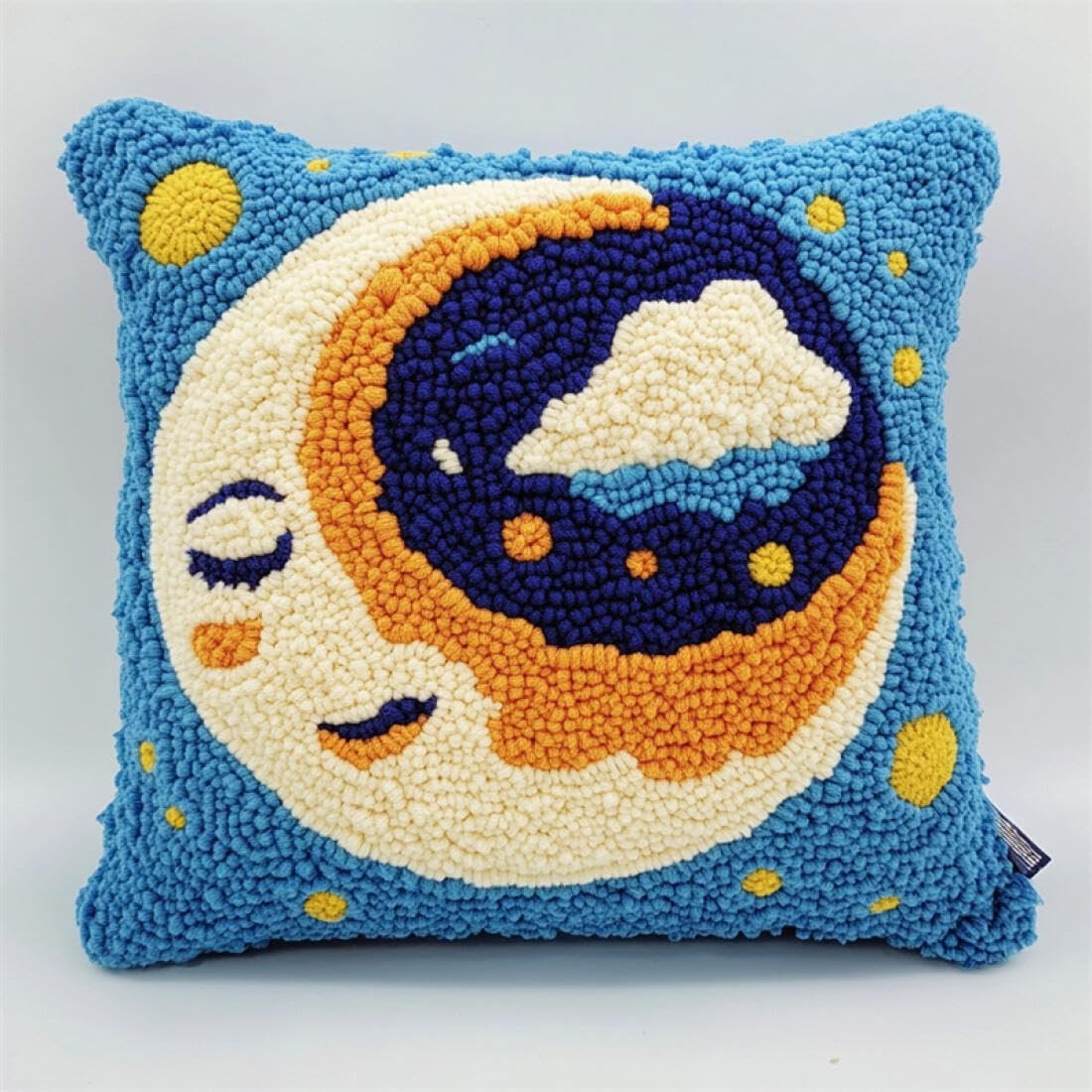 Kitquiver Latch Hook Kits for Adults Cartoon Moon DIY Latch Hook Kit Cushion Home Decor Embroidered Pillow Kits,Beginner Adult Embroidery Set 17x17In