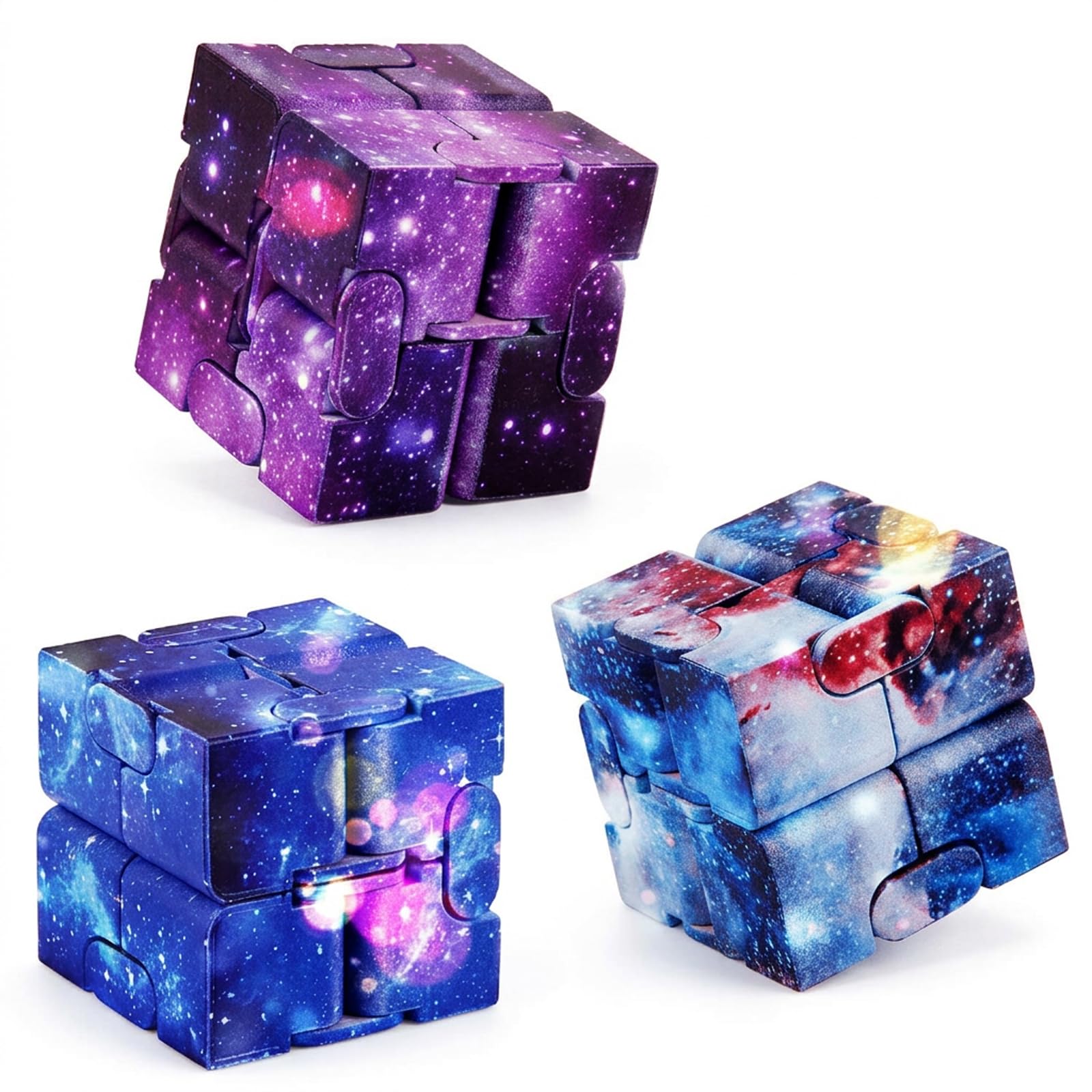 Infinity Cube Fidget Tool, Fidget Cubes for Stress Relief and Focus Enhancement, Set of Three Fidget Cubes for Office and Adult Study Use