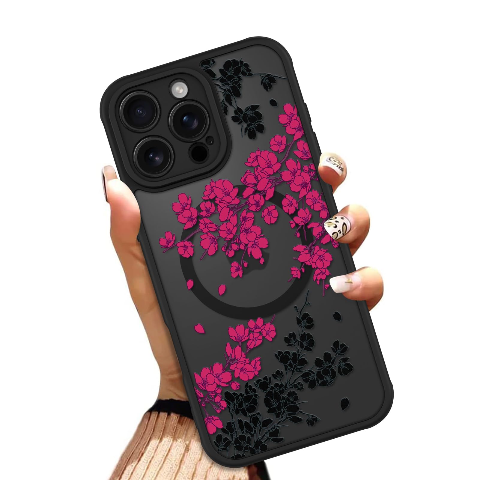 OOK Case for iPhone 16 Pro Max 6.9 (Compatible with MagSafe) Floral Flowers Design Translucent Phone Cover Soft TPU + Hard PC Anti-Scratch Shockproof