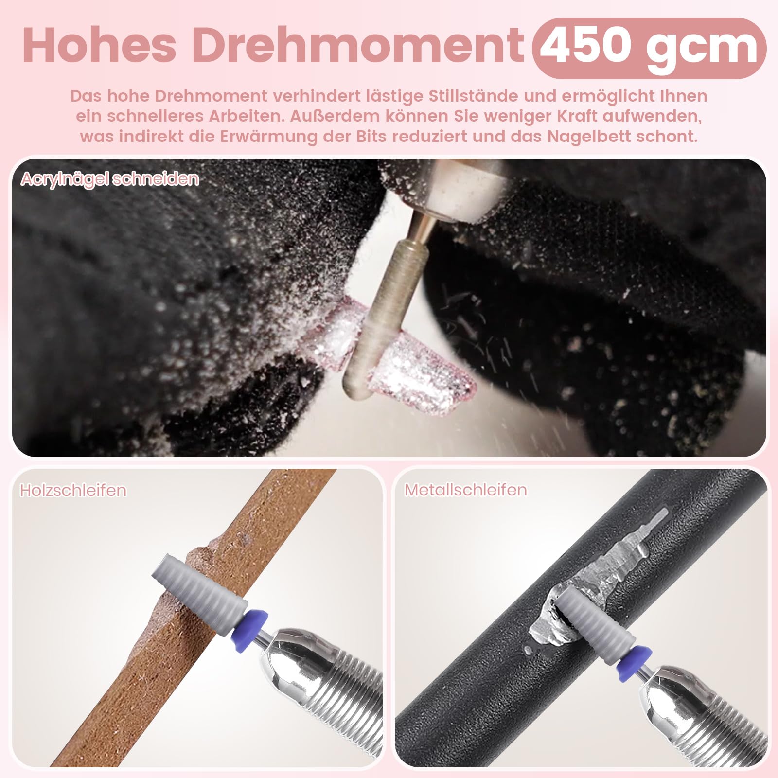 Elektrische Nagelfräser 35000 U/min, Delanie Wiederaufladbare Fräser für gelnägel Nagellack, Maniküre set Elektrische Nagelfeile mit Nagel bits, Einstellbare Geschwindigkeit und Richtung -rosagold