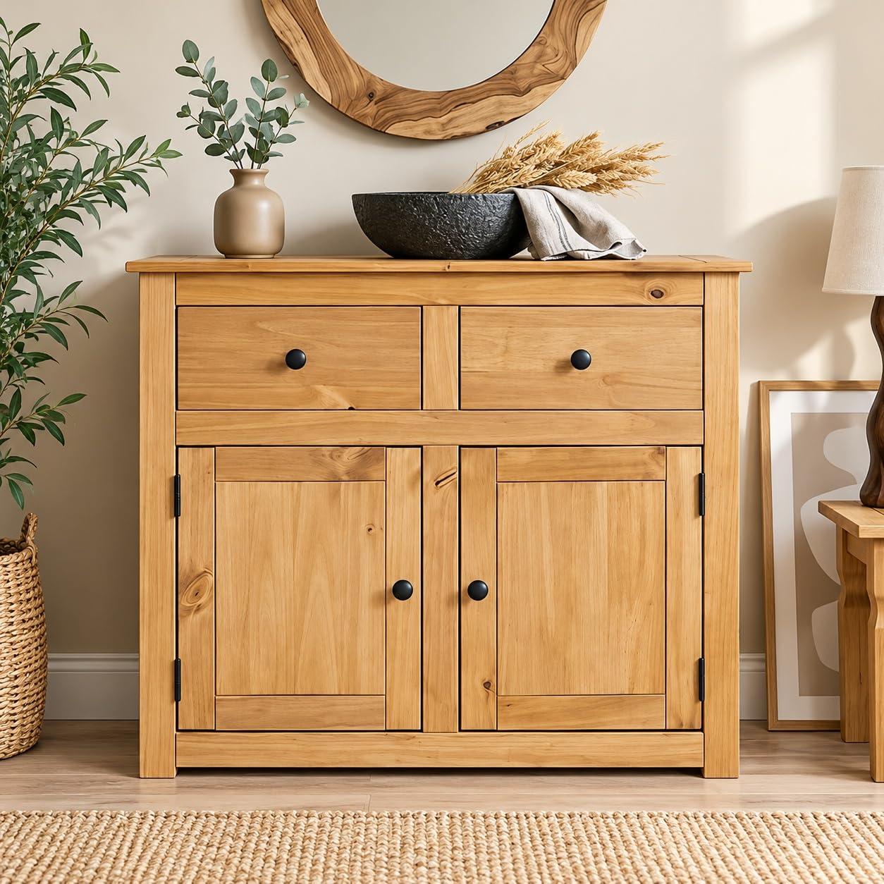 Mews Panama Country Sideboard 2 Door 2 Drawer Cabinet Solid Pine Light Fiesta Wax