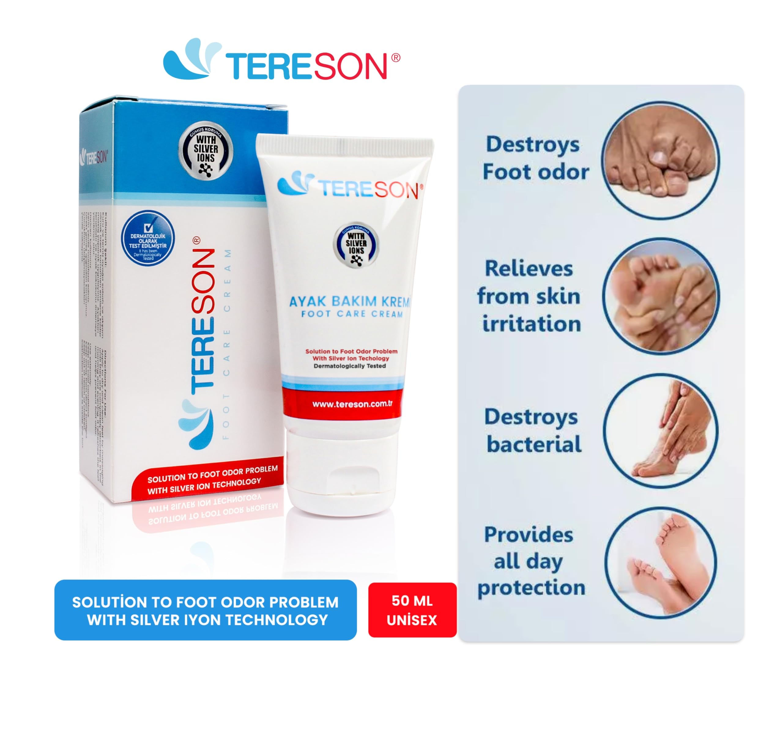 Tereson Koku Karşıtı Ayak Bakım Kremi 50 Ml (gümüş Iyon Korumalı) (3 paketi)