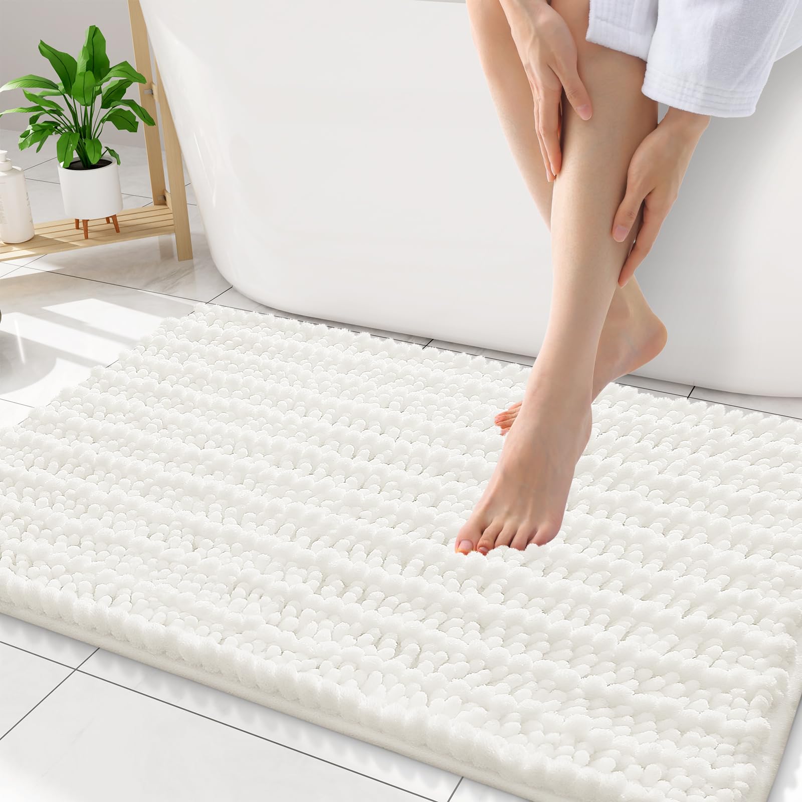 Smiry Bathroom Rugs 34X21, Extra Soft Rubber Backing Chenille Bath Mats