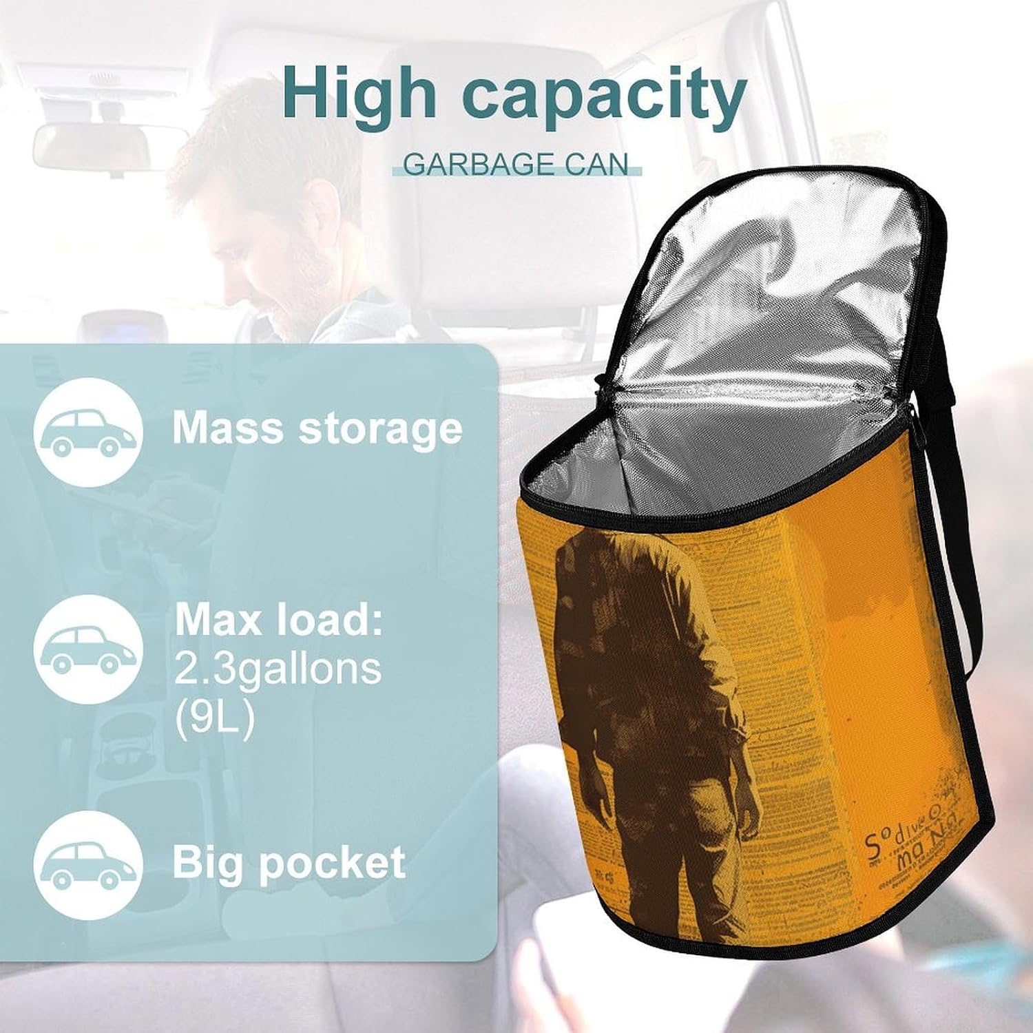 Car Trash Can Son I Love You Printed Car Organizer Car Accessory Interior Car Garbage Can with Lid