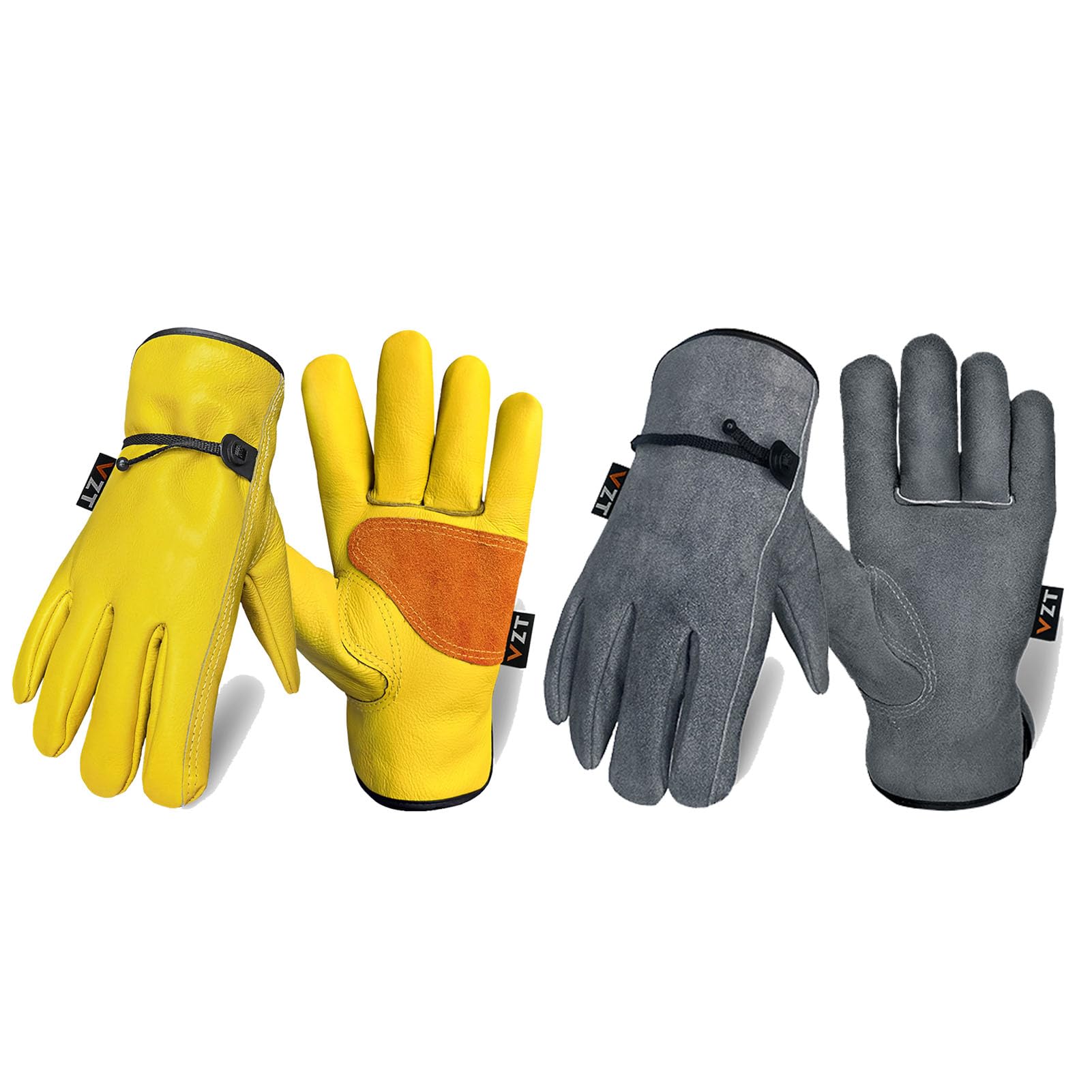 2 pares de guantes de trabajo de cuero para hombres o mujeres, para jardinería, construcción, trabajo de madera. Resistentes, conductor, motocicleta, cuero vacuno, gruesos, suaves y flexibles