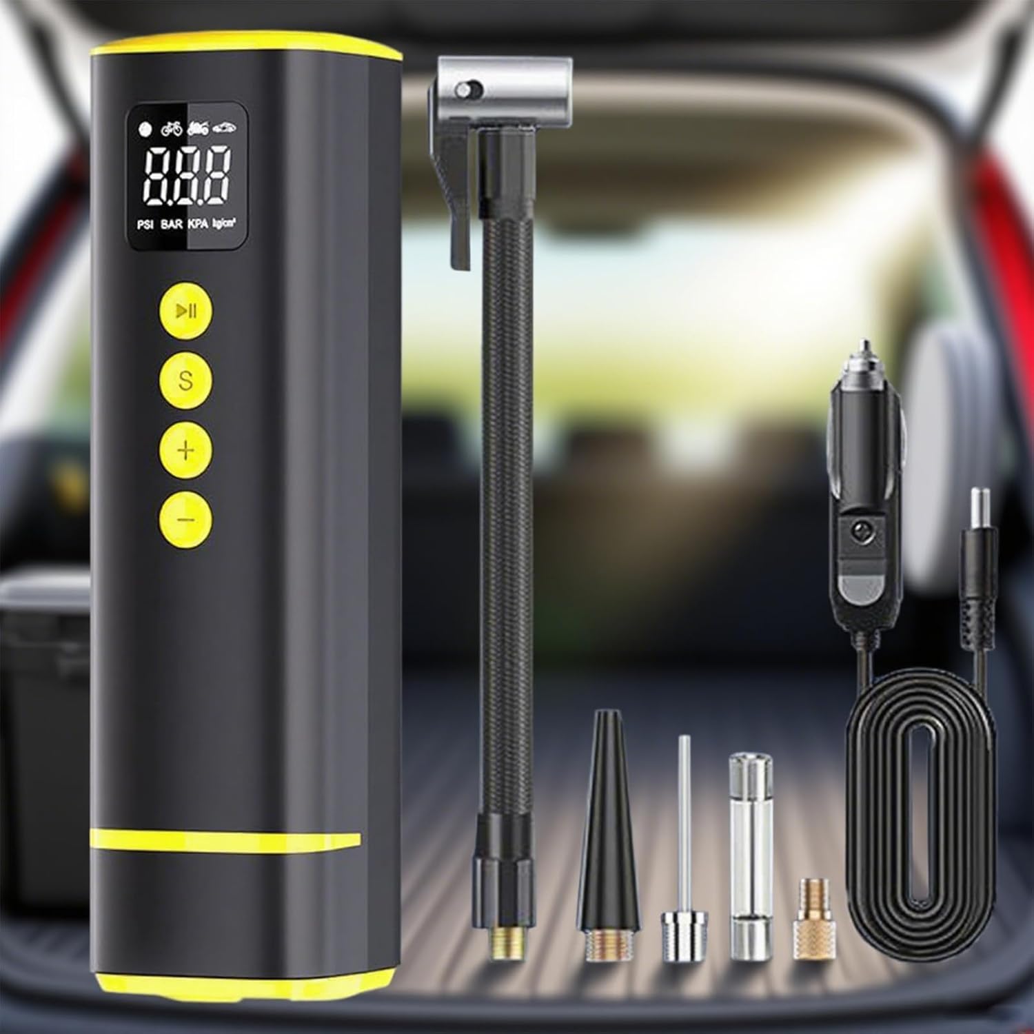 エアポンプ, 車用タイヤエアポンプ, 電動 1034kPa コードレス タイヤ空気入れ 自転車 バイク 自動車 トラック用