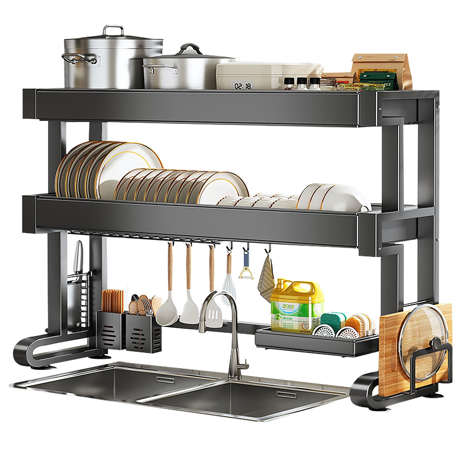 Over The Sink Dish Drying Rack Adjustable Layer Spacing 4cm Large Dish Drying Rack for Kitchen Counter with