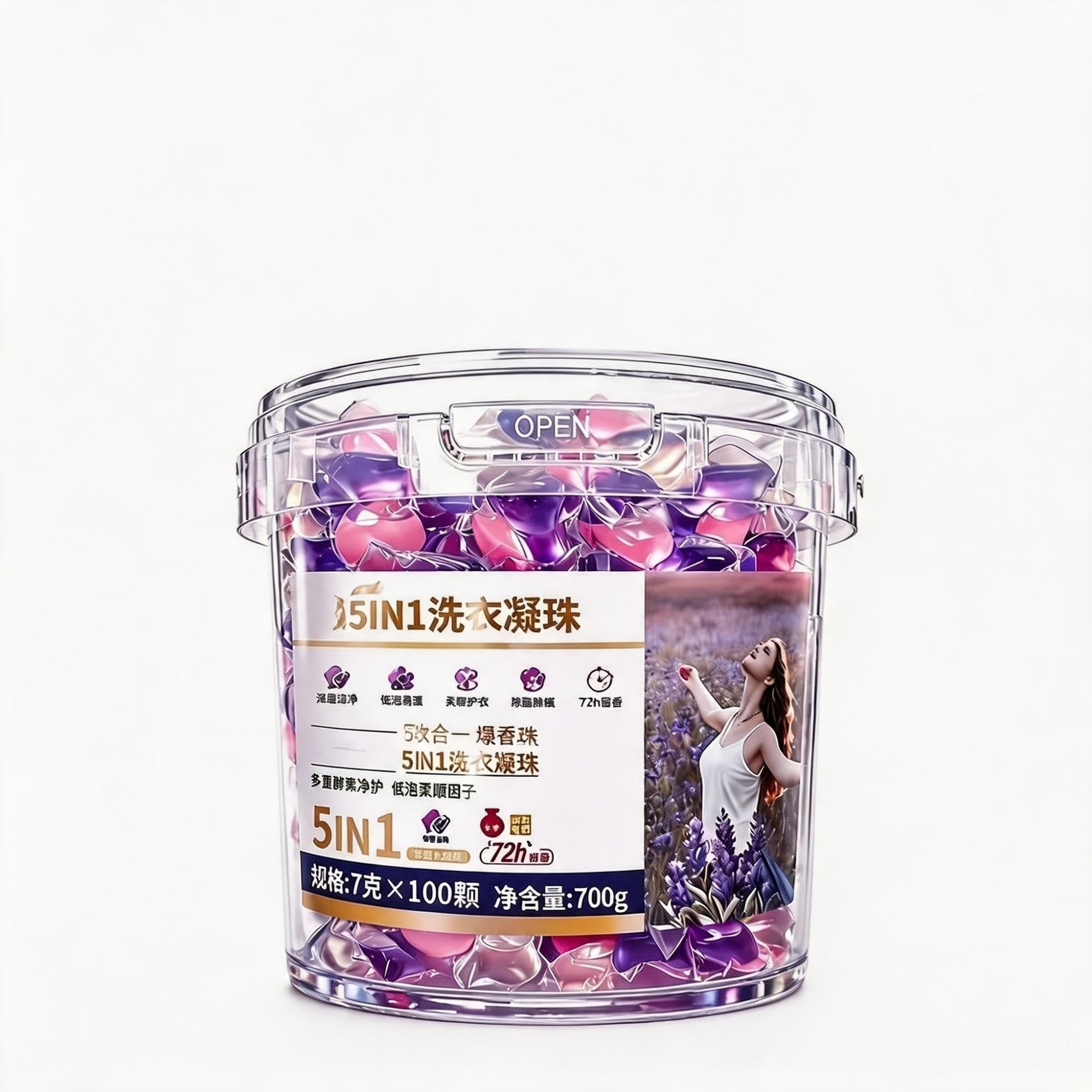 Cápsulas de lavandería 5 en 1 de lavanda, 100 unidades, aroma 72 h