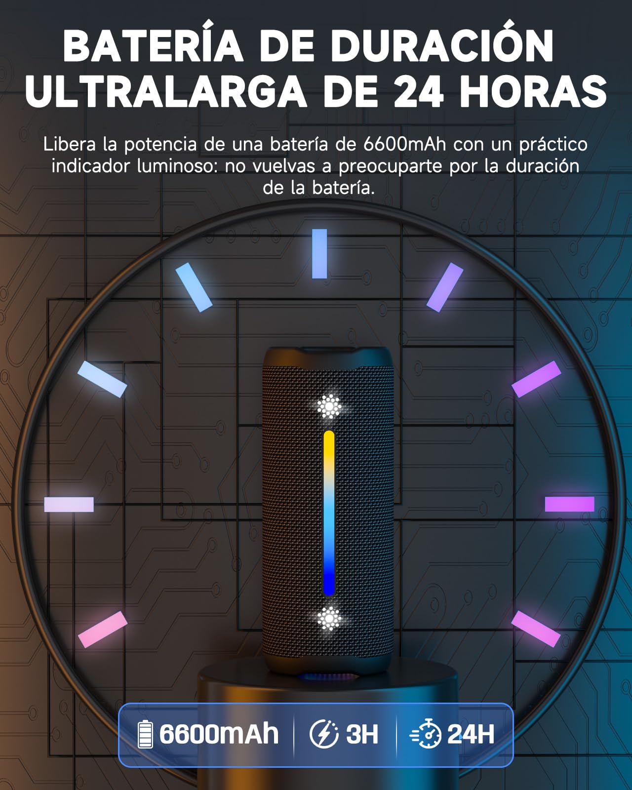 OHAYO Altavoz Bluetooth Portátil 25W Potente con Doble Controlador, Luces LED, 24H Duración, Bass Boost e Impermeable IPX7