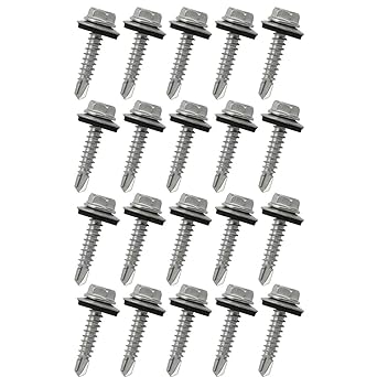 PSCCO 20PCS 10 x 1 Inch Metal Roofing Screws Galvanized Hex Head Sheet Metal Roof Screw for Corrugated Roofing
