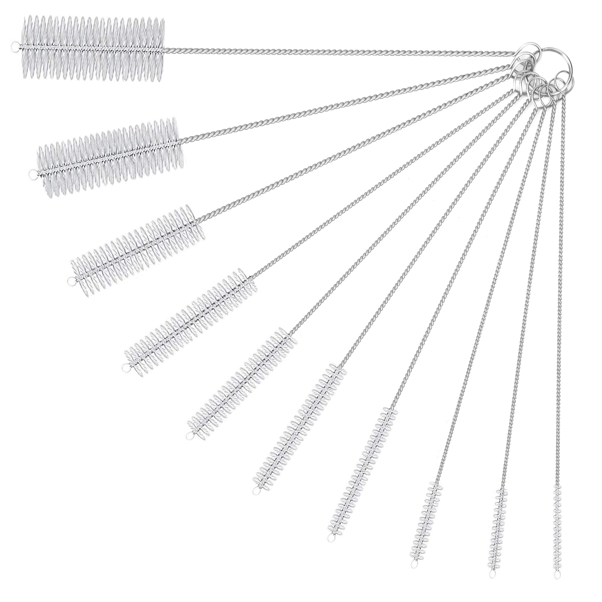 10 Pack Reusable Straw Cleaner Brushes, Assorted Sizes with Extra Long Stainless Steel Handles & Flexible Nylon Bristles, Straw Brush Cleaner for