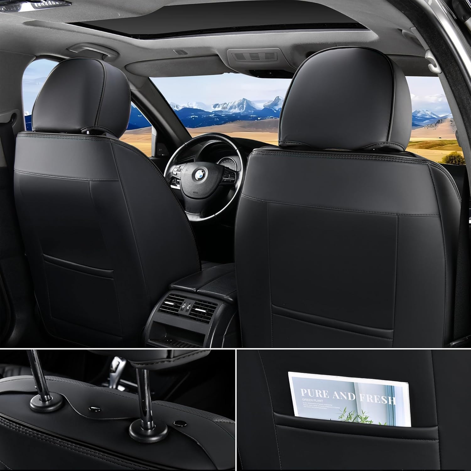 FLORICH 2 Coprisedili Anteriori in Pelle Universali per Auto Compatibili con il 95% Delle Berline, SUV, Pick-up e Monovolume (Anteriori, Nero02)