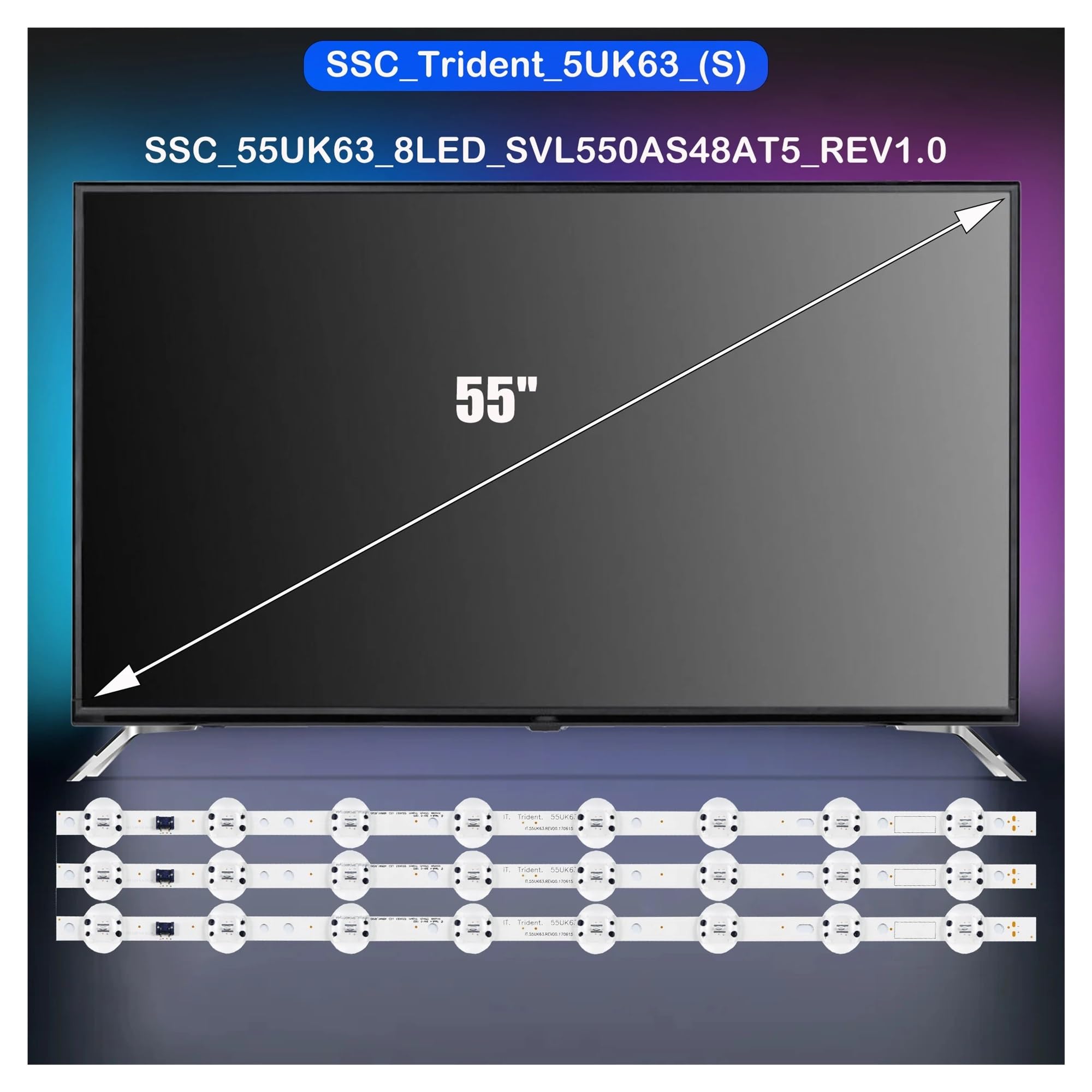 Bande de rétroéclairage LED pour 55UK6300PLB, 55UK6450PLC, 55UK6200PUA, 55UK6200PUE, SVL550AS48AT5, 55UK6470PLC, 55UK6450PLC, 55UK6300MLB