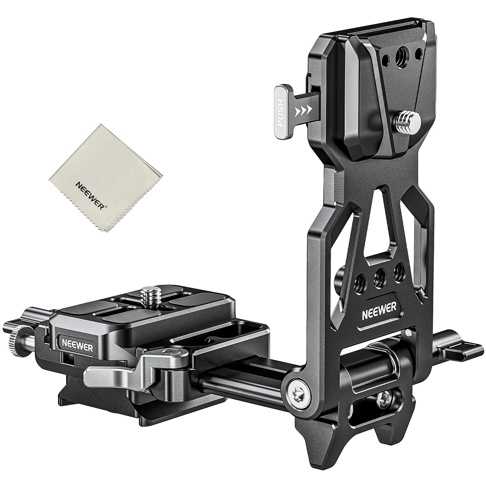 NEEWER PS015 PRO V Mount Battery Plate con Piastra a Sgancio Rapido Tipo Arca e Panno Pulizia, Adattatore V Lock Pieghevole per NEEWER PS099E Compatibile con DJI RS4 RS3 Gimbal Camera Cage Video Rig