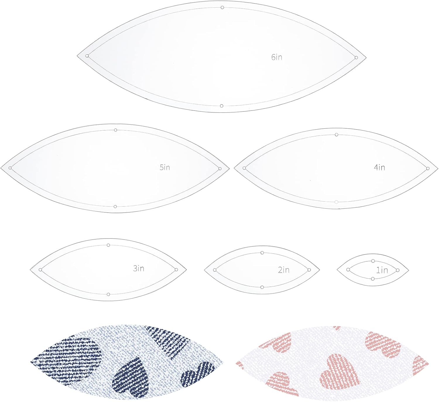 BENECREAT 6PCS Leaf Quilting Templates Set, 1" 2" 3" 4" 5" 6" Transparent Acrylic Quilting Rulers Templates 2.5mm Thick Stencils for Woodworking, Quilting Sewing Needlework Craft