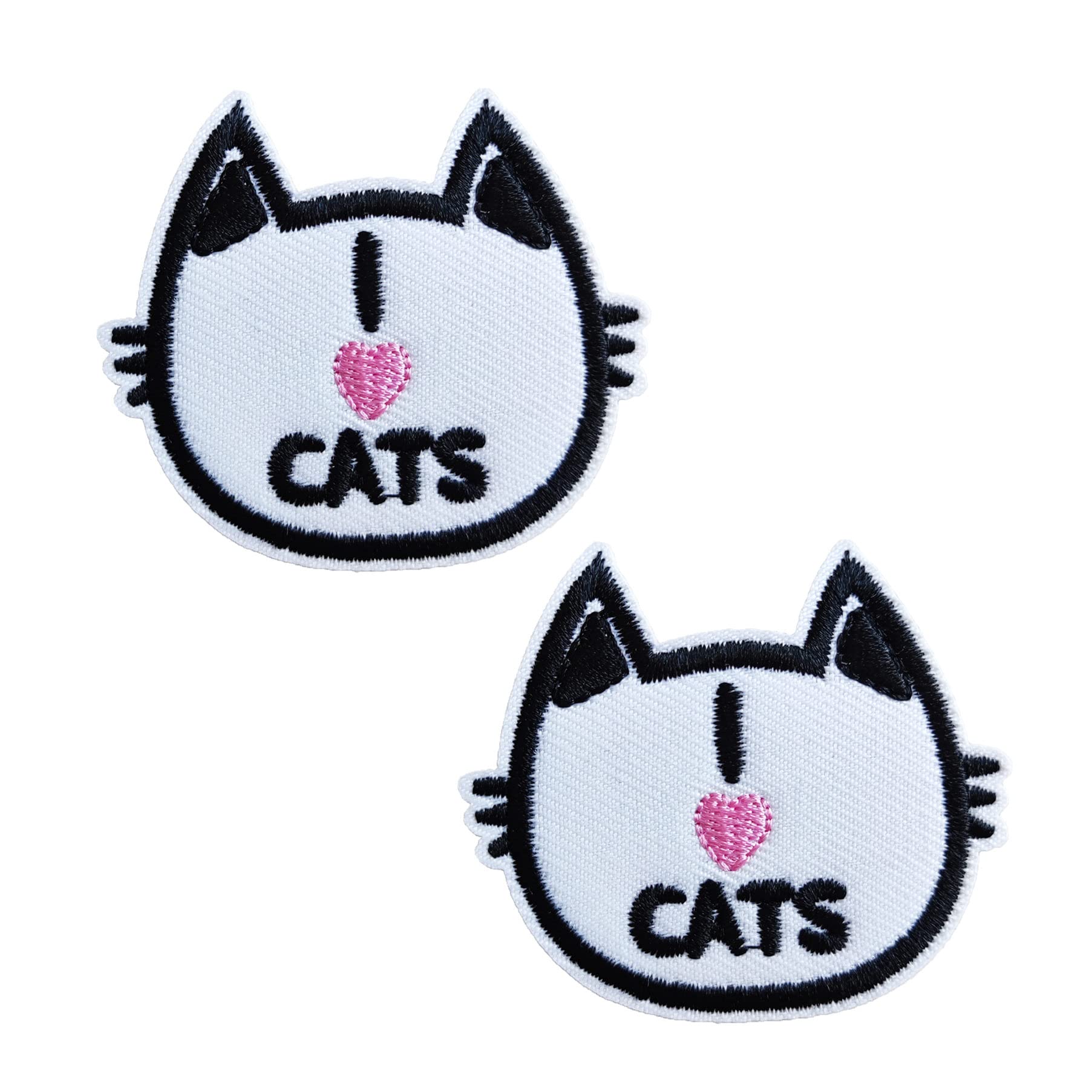 BDIHSSmall Embroidered Iron-on Patch, 2PCS Heart I Love Cat Iron On/Sew on Patch, Funny Cat Face Patch Applique Repair Patch DIY Craft Accessories for Clothes Jacket Jeans Dress Backpacks