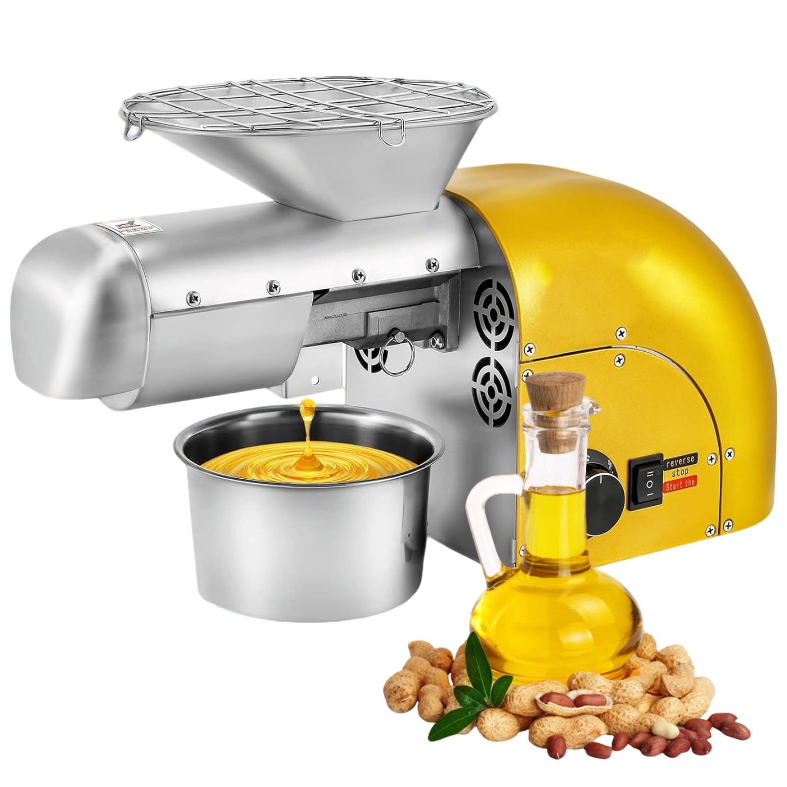 SENJINGHUA Oil Press Machine, 1800W Stainless Steel Oil Extractor for Home Commercial Use, Hot & Cold Press Function, 13-19LBS/H, Lower Noise Gold