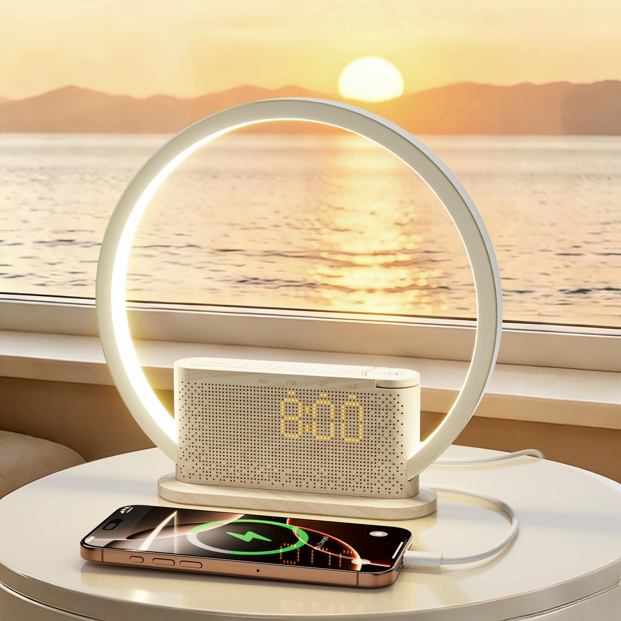 blonbar Reloj Despertador con Luz de Amanecer, 3 Niveles de Brillo, Doble Alarma con Despertador Suave, Sonidos Naturales Integrados, Salida USB, Función de Posponer 10 Minutos Lámpara de Cabecera par