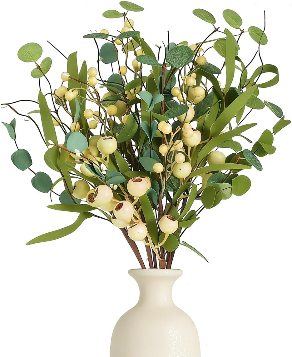 6FT Spring Garland with Eucalyptus White Berry Artificial Summer Spring Garland for Mantle Wedding Arch Porch Window Indoor Outdoor Decor Home Decoration All Seasons
