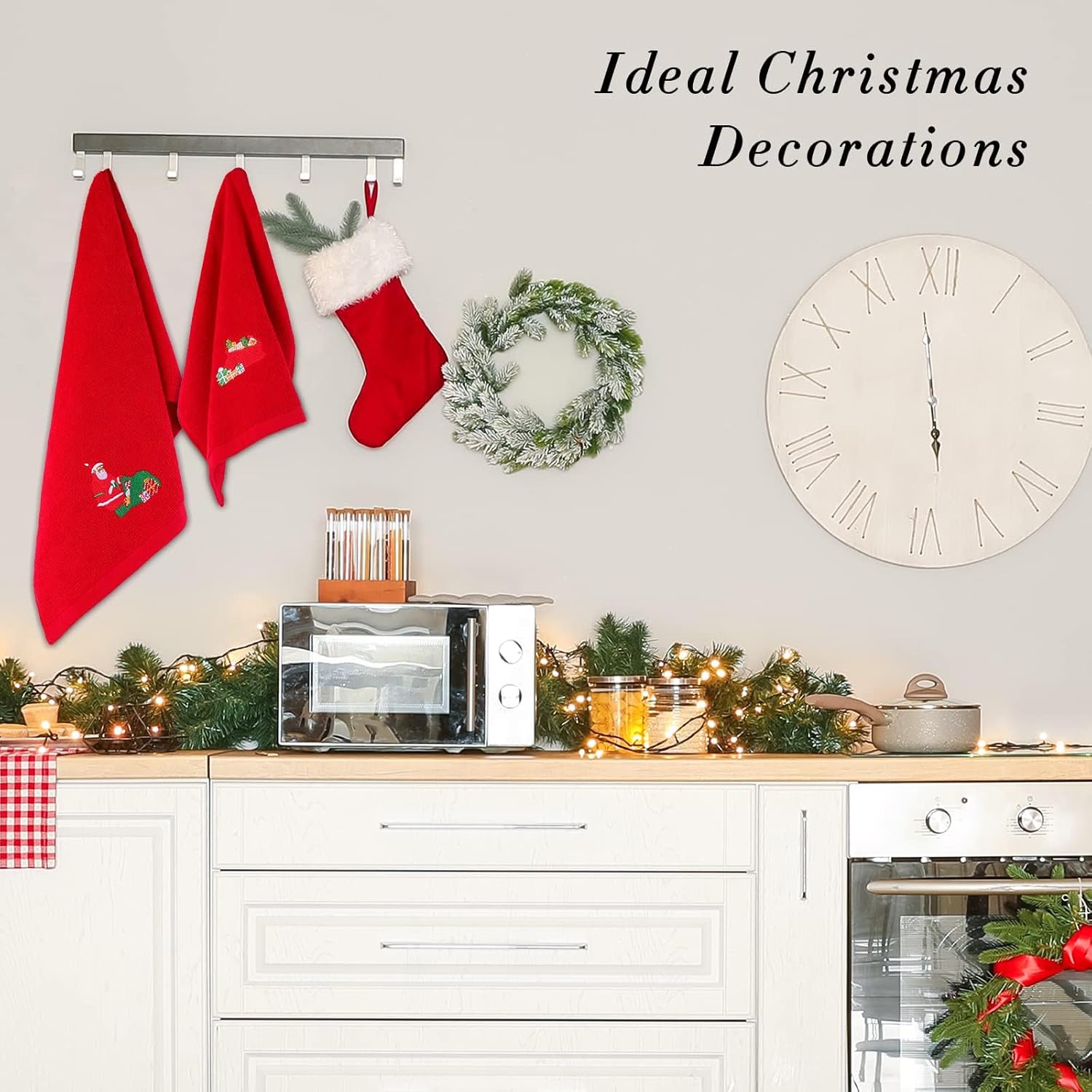 3 Pack Christmas Towels Set 100% Cotton Large Size Christmas Theme Towels Embroidery Christmas Bath Towels Hand Towels Facial Towels for Home Bathroom Kitchen (Red, 3 Sizes)