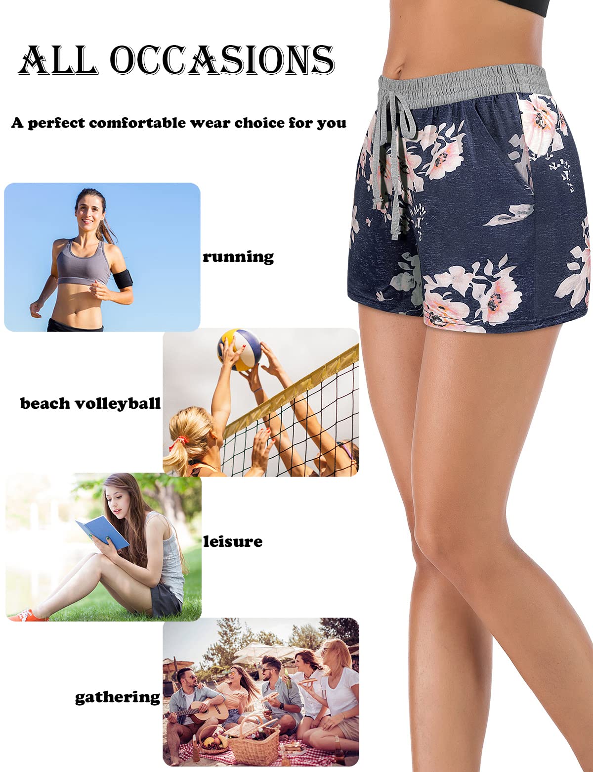 Blevonh Elastic Waist Soft Lounge Shorts Casual Pajama Shorts with Pockets