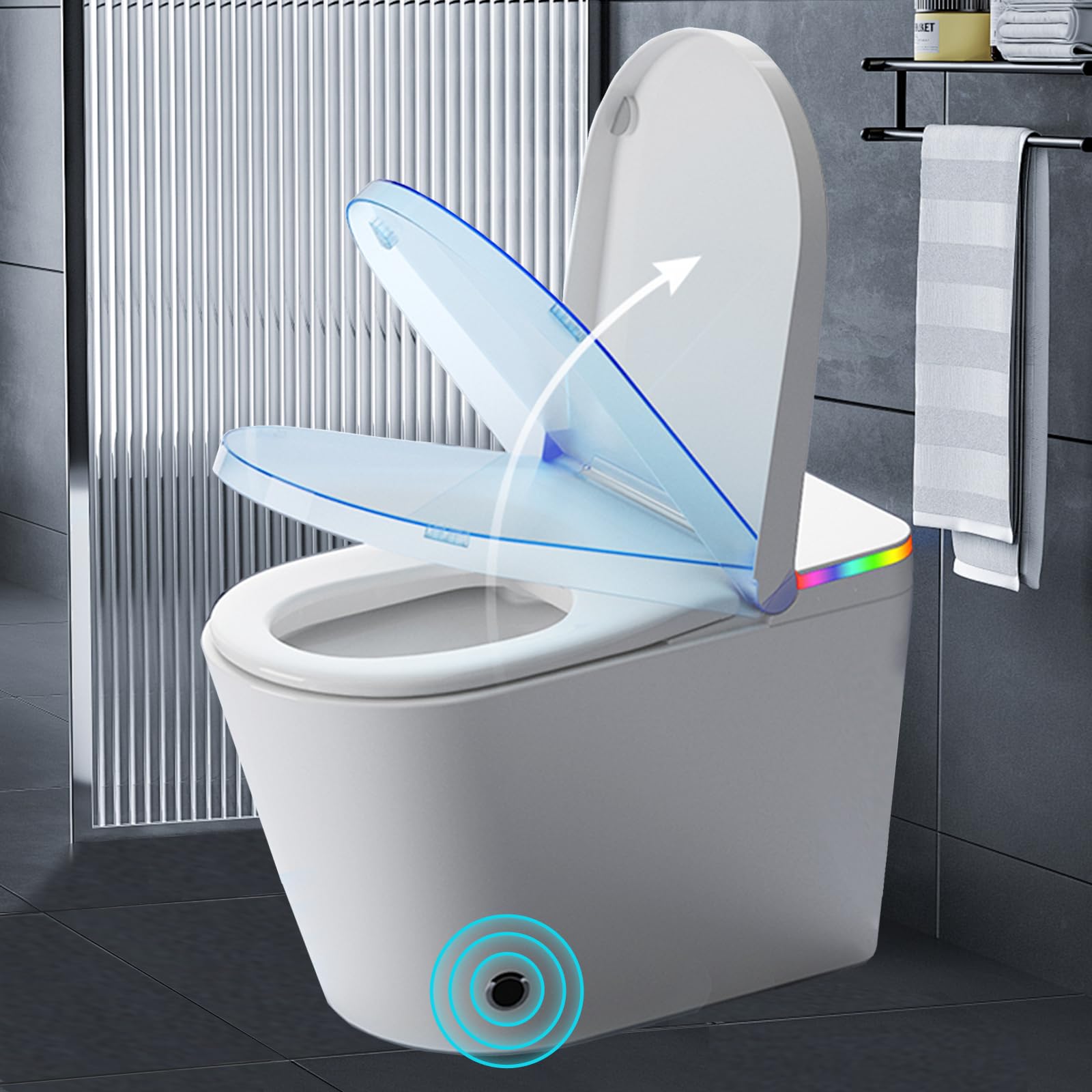 Smart Toilet with Built-in Bidet Seat, Smart Bidet Toilet for Bathroom, Tankless Toilet with Auto Lid Opening, Closing and Flushing, Foot Sensor, Heated Seat, Digital Display, Elongated