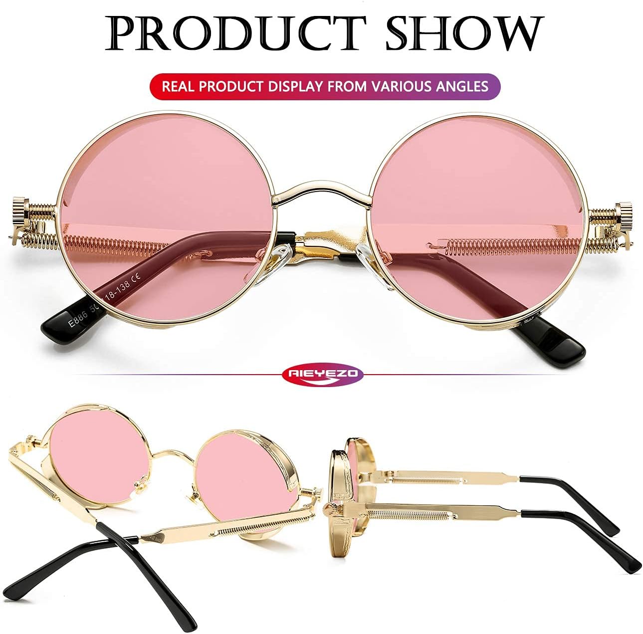 AIEYEZO Round Steampunk Sunglasses for Men Women Retro Gothic Sun Glasses Round Metal Frame Ladies Shades