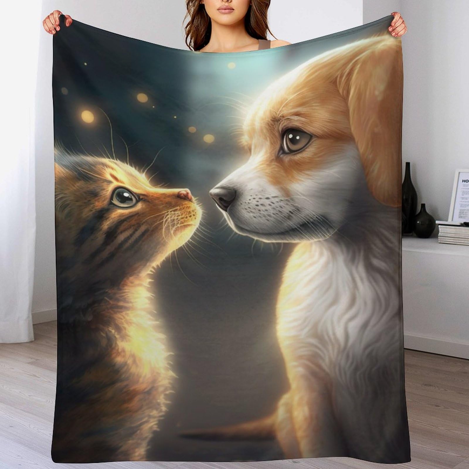 Couverture cats and chiens en flannel douce idée cadeau 130x150