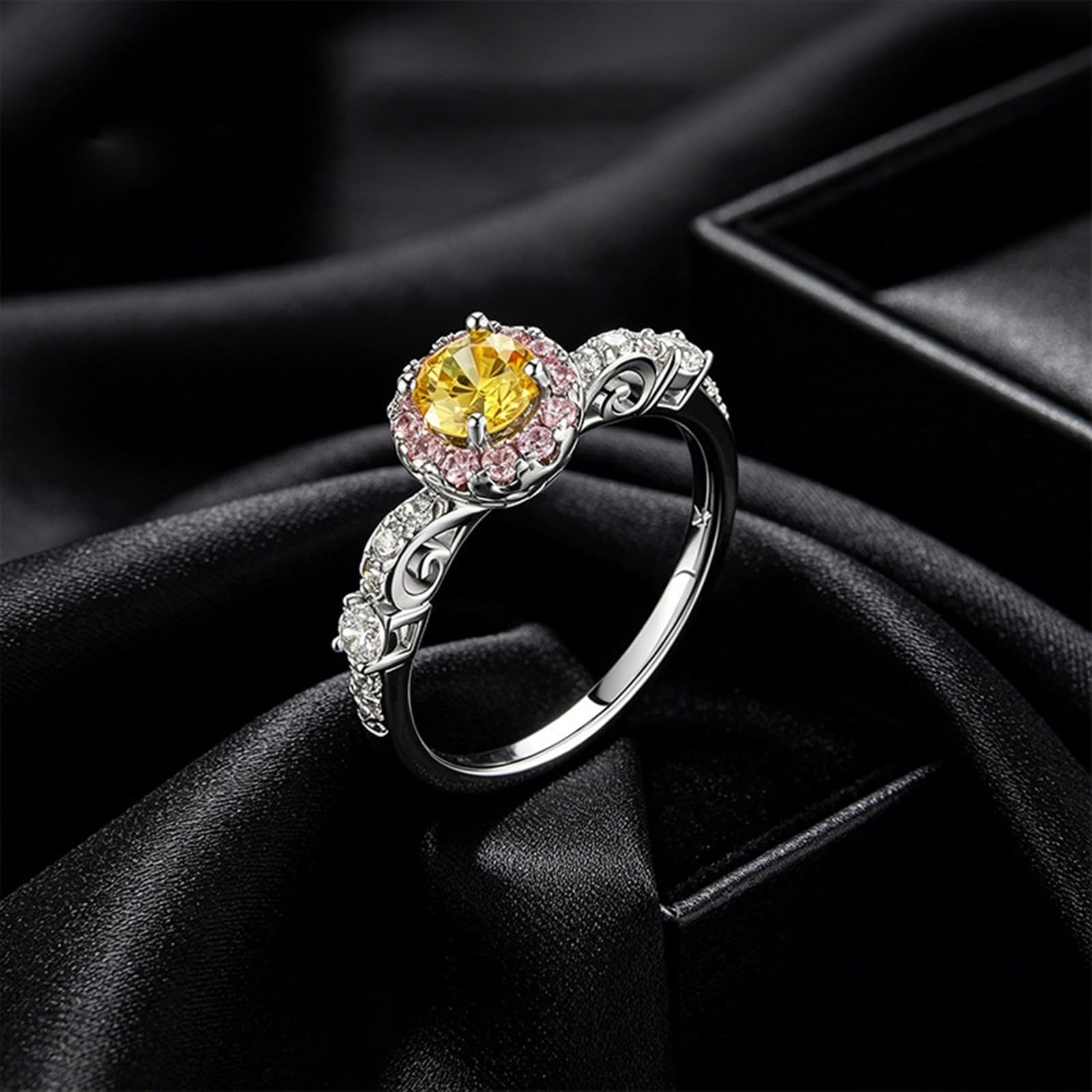 Anillos de amistad blanco y oro Au 375/585/750 con citrino, forma clásica