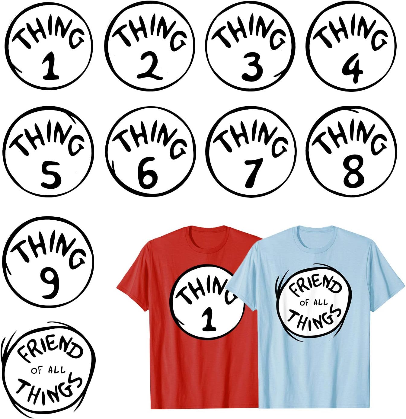 Calculs Thing 1-9 Iron On Heat Transfers Bundle Thing 1 and Thing 2 Shirts Costume Transfer Vinyls 10 Sheets