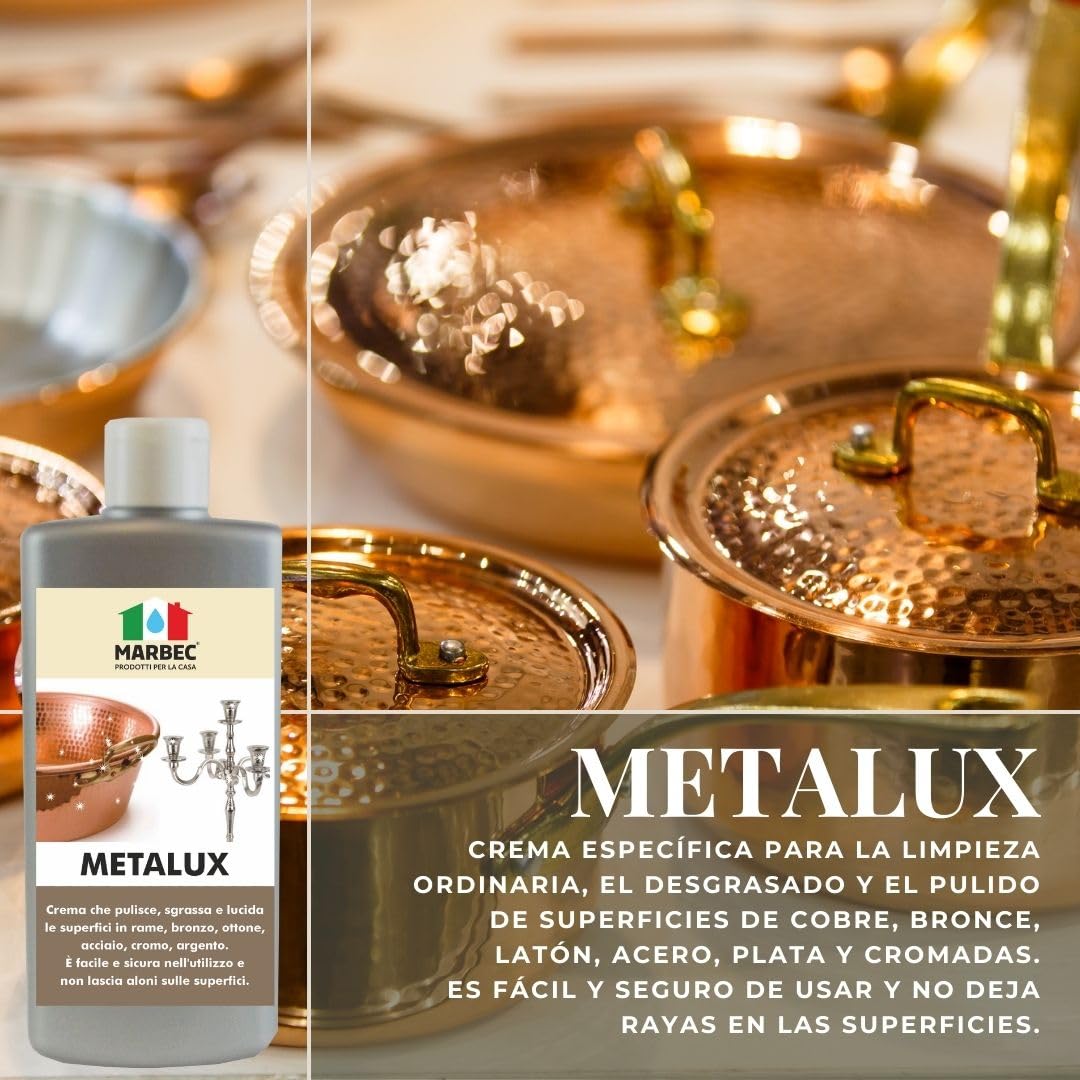 MARBEC METALUX 250GRX6Uds Crema limpiadora y pulidora para metales, elimina óxidos y manchas, restaura el brillo, no raya.