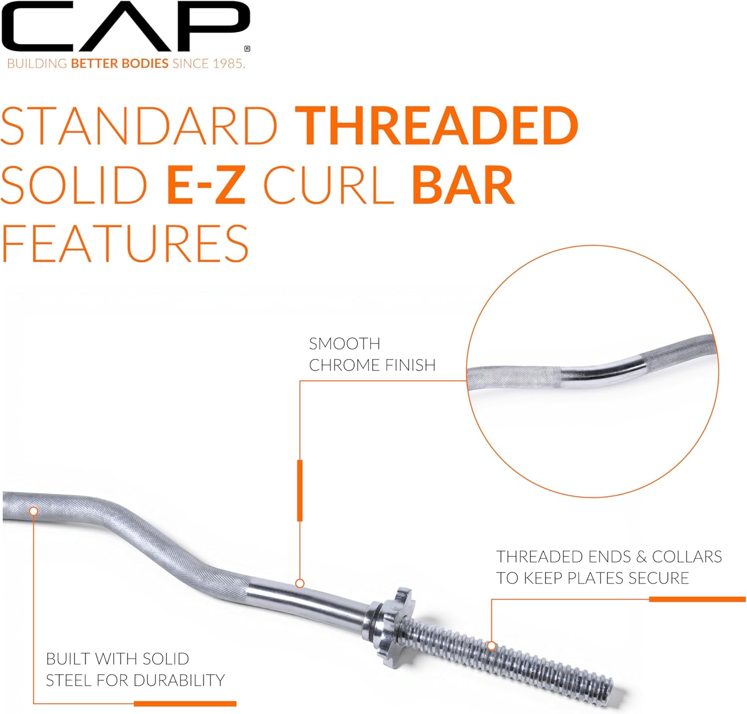 Cap Barbell 47-Inch Standard Threaded Solid Easy Curl Bar