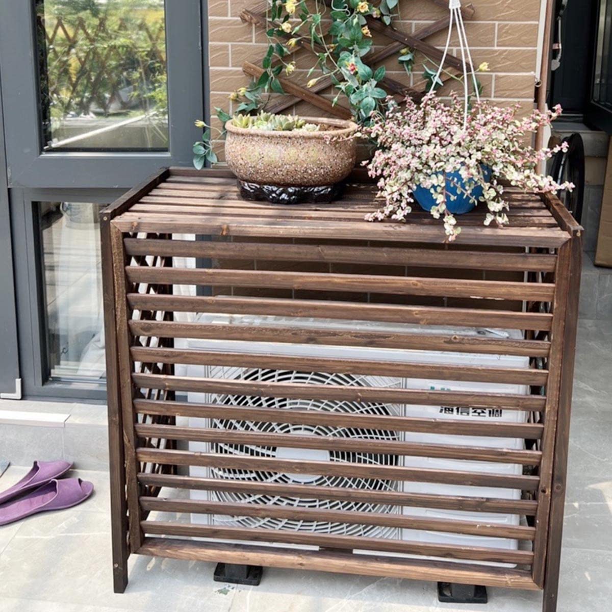 EYLINK Klimaanlagen-Abdeckung – Wärmepumpen-Zaunschutz – Aluminium 0,8 Mm – 110x60x80 Cm – Sichtschutz & Lärmschutz – Grau/weiß/braun EYLINK Klimaanlagen-Abdeckung – Wärmepumpen-Zaunschutz – Aluminium 0,8 Mm – 110x60x80 Cm – Sichtschutz & Lärmschutz – Grau/weiß/braun