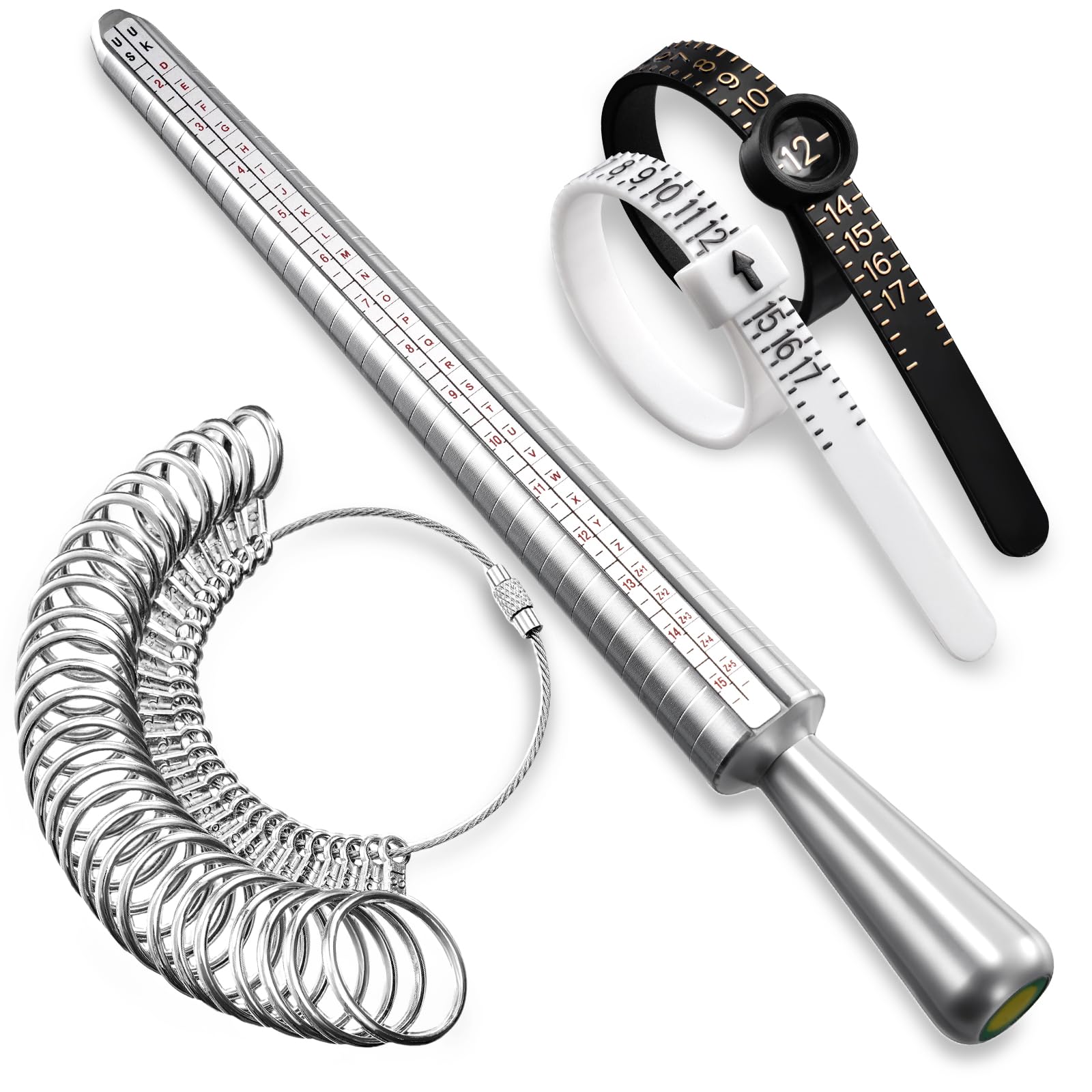 Meowoo Ring Sizer Measuring Tool Set, Ring Gauges with Finger Sizer Mandrel Ring Sizer Tools for Jewelry Sizing Measuring, 4 pcs, Silvery